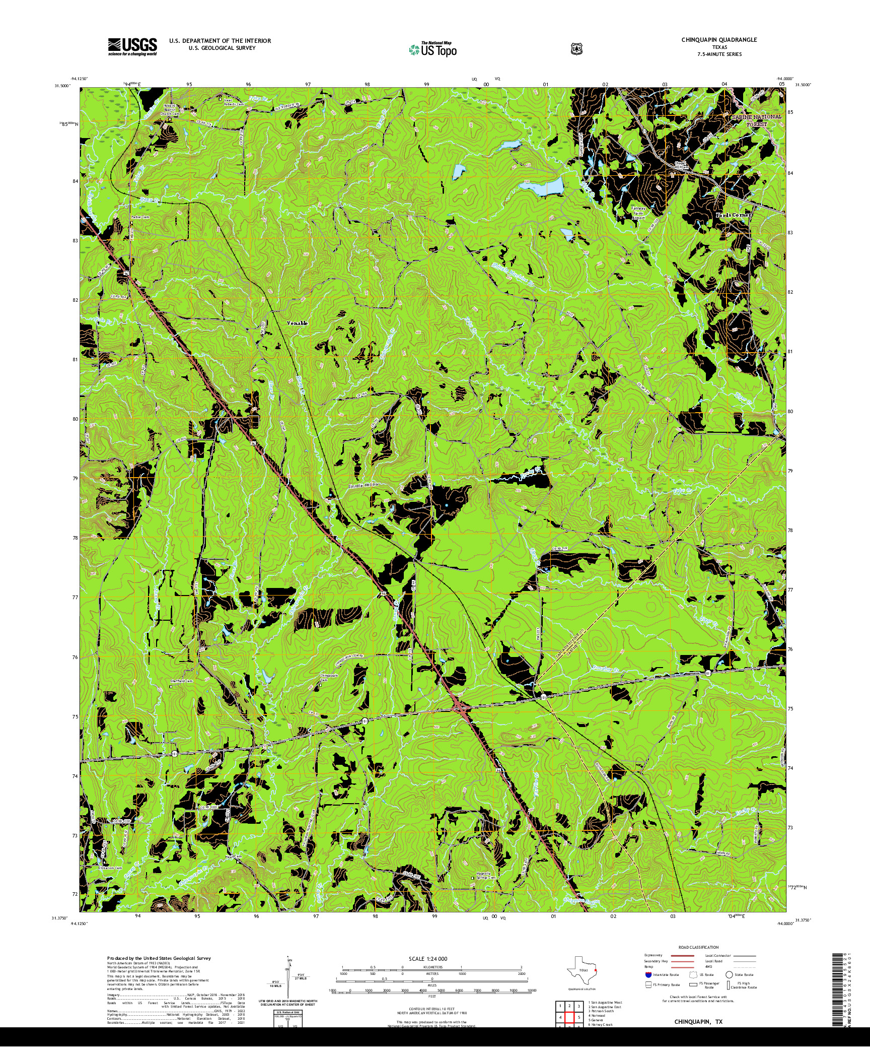 US TOPO 7.5-MINUTE MAP FOR CHINQUAPIN, TX