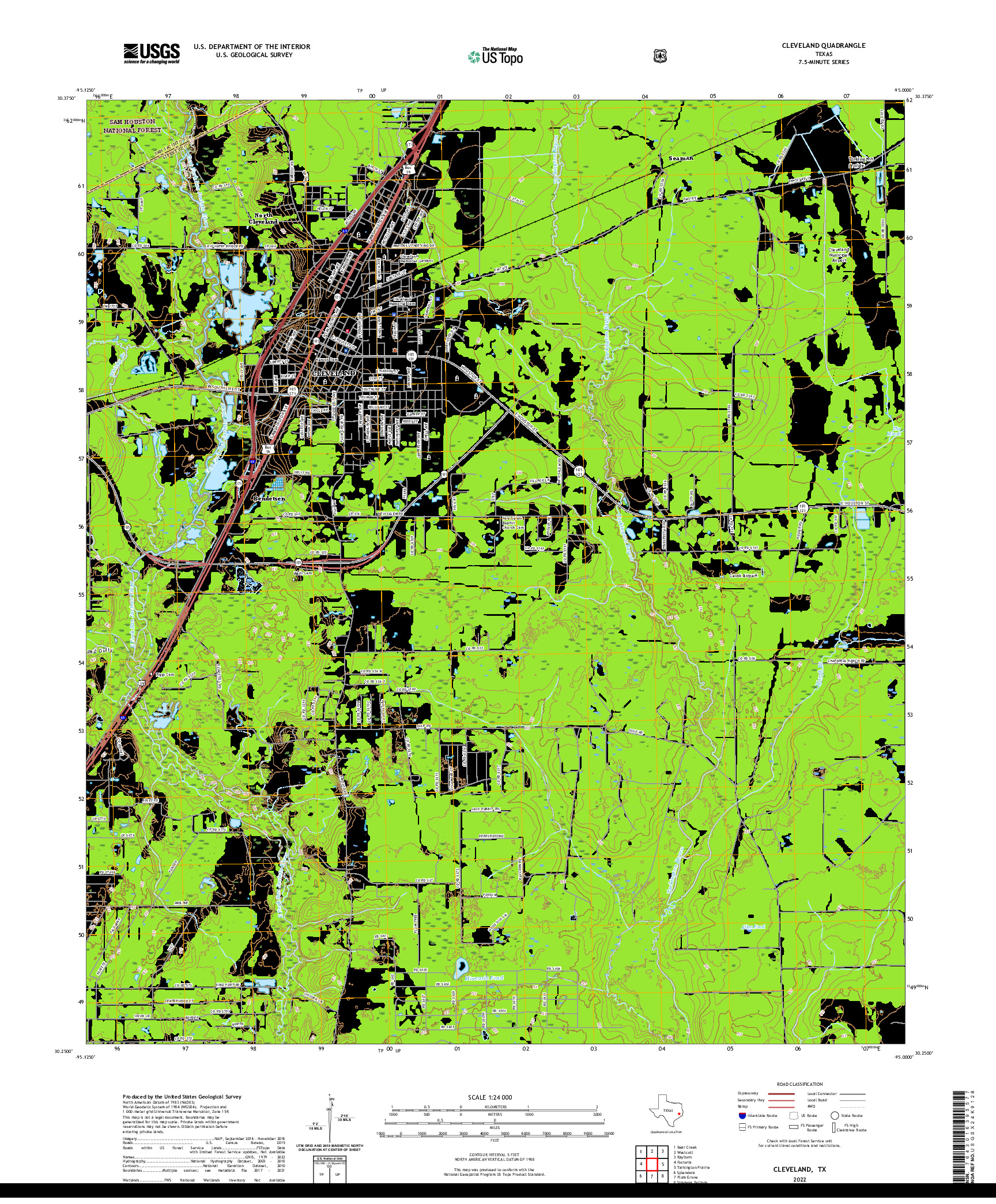 US TOPO 7.5-MINUTE MAP FOR CLEVELAND, TX
