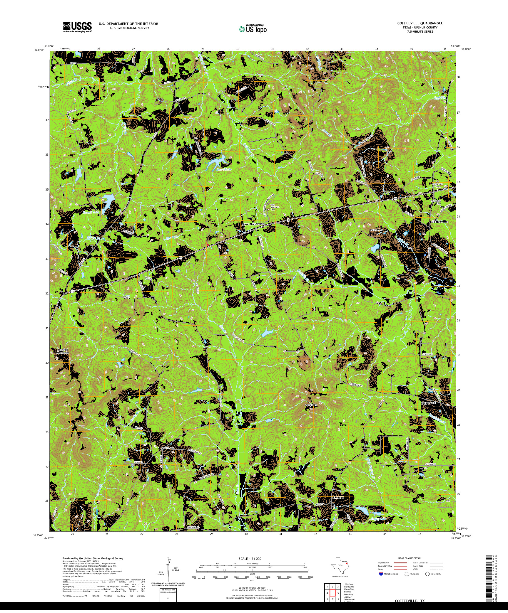 US TOPO 7.5-MINUTE MAP FOR COFFEEVILLE, TX