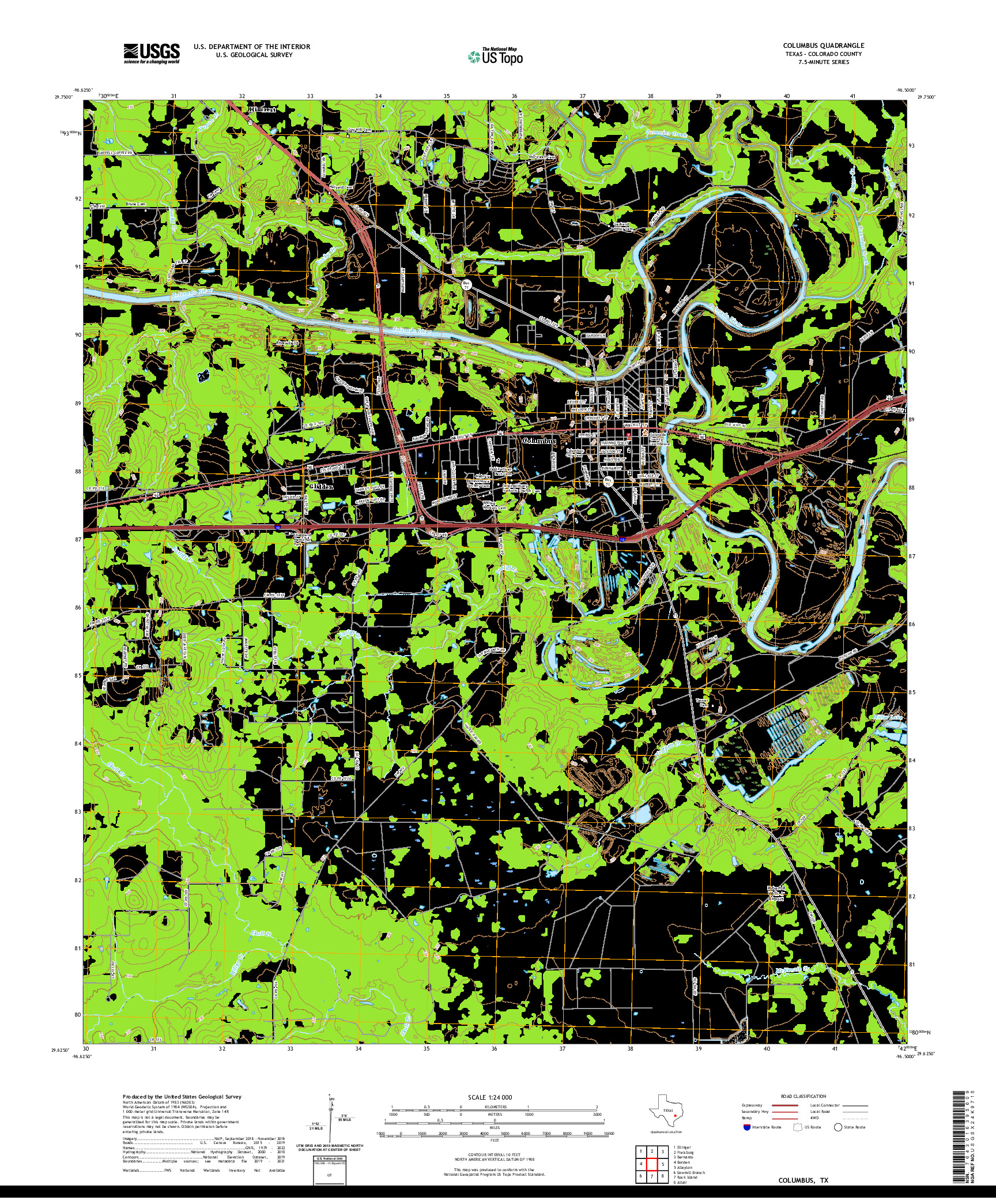 US TOPO 7.5-MINUTE MAP FOR COLUMBUS, TX