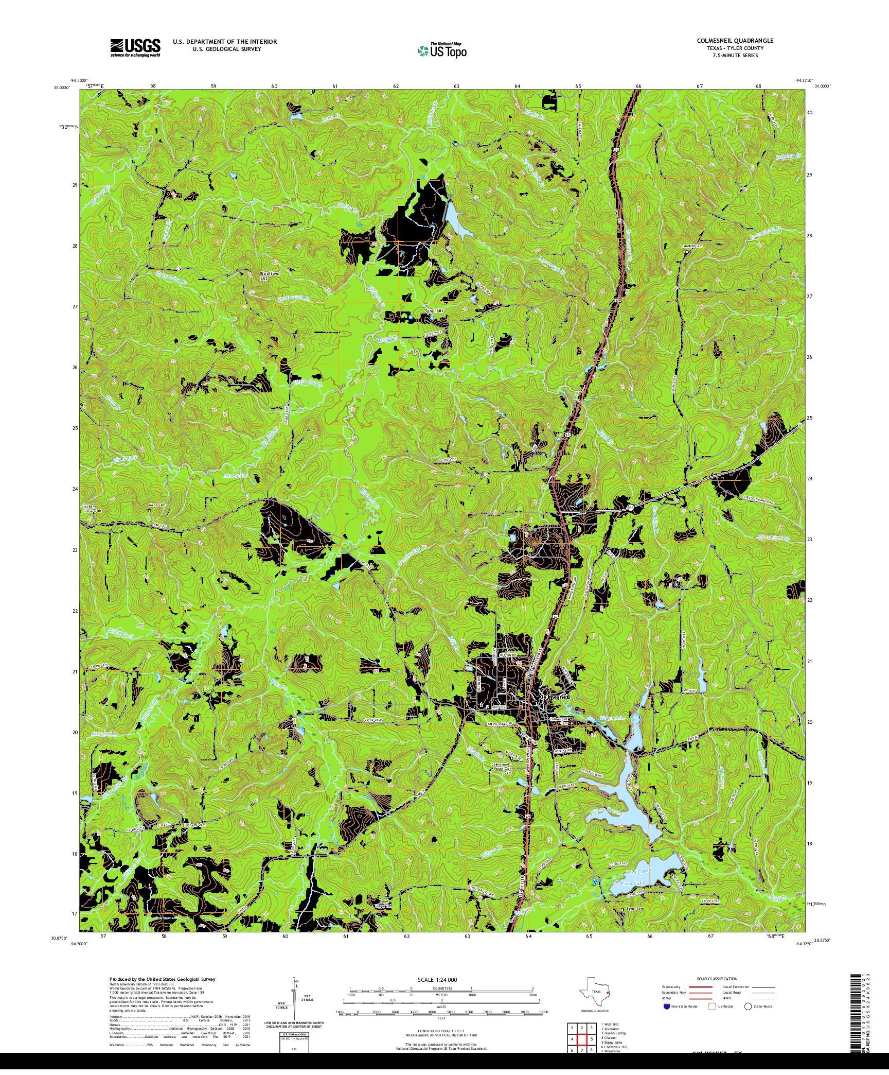 US TOPO 7.5-MINUTE MAP FOR COLMESNEIL, TX