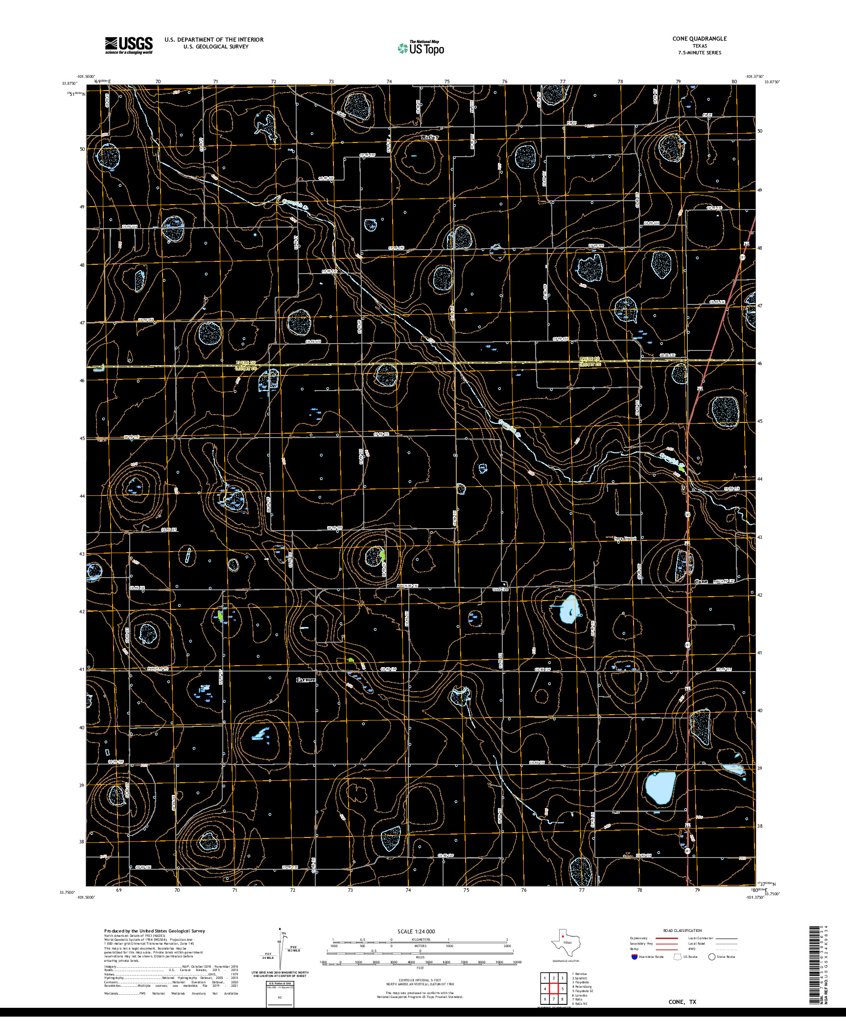 US TOPO 7.5-MINUTE MAP FOR CONE, TX