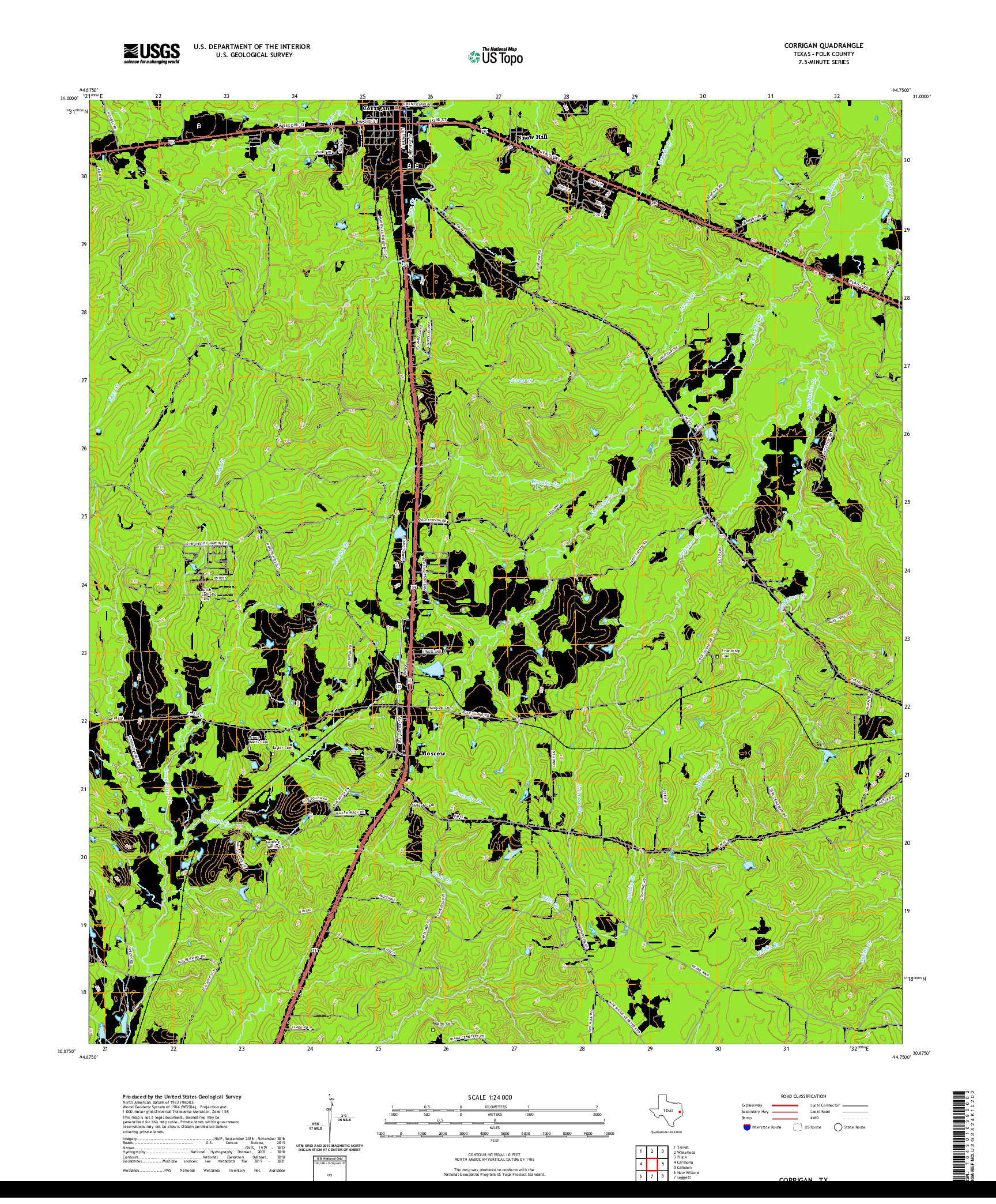 US TOPO 7.5-MINUTE MAP FOR CORRIGAN, TX