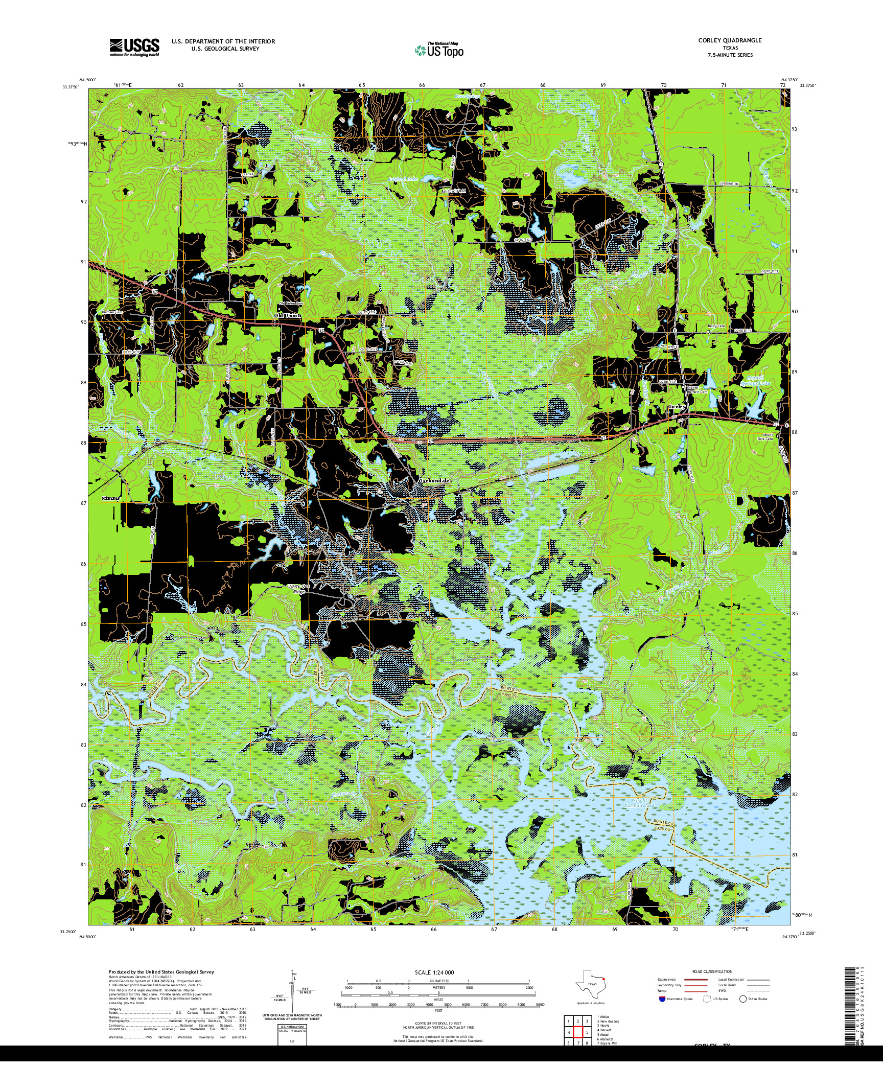 US TOPO 7.5-MINUTE MAP FOR CORLEY, TX