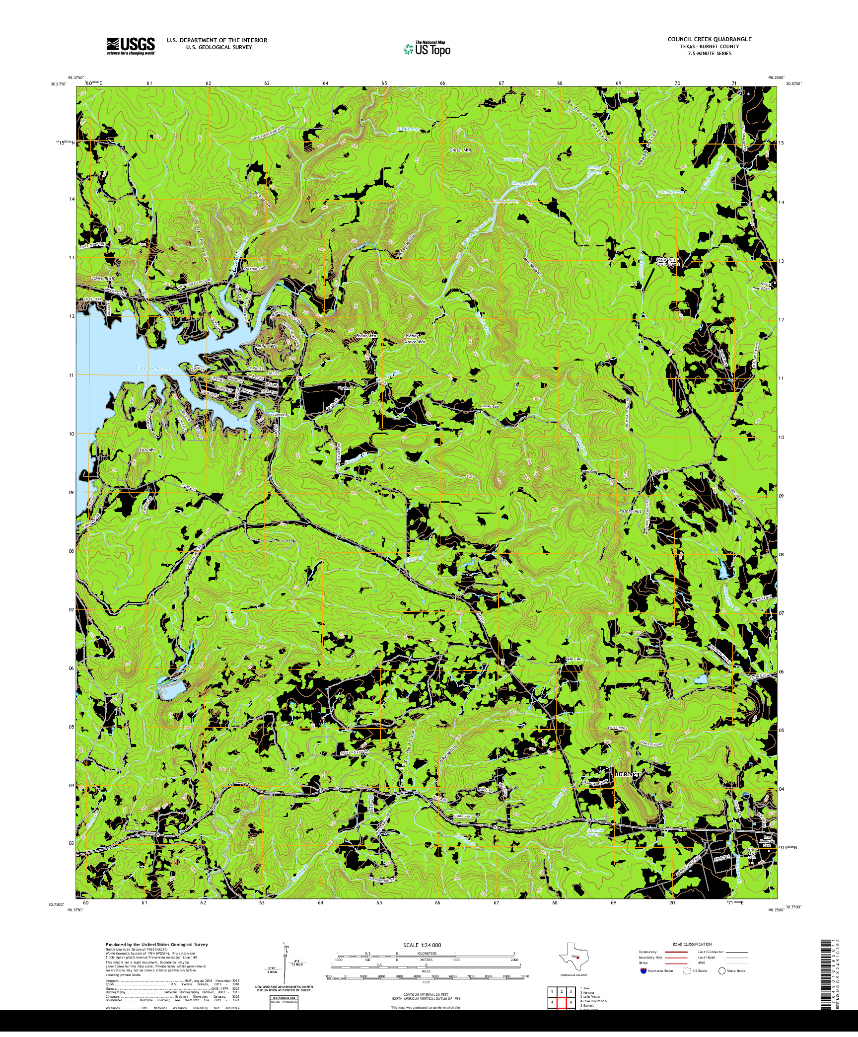 US TOPO 7.5-MINUTE MAP FOR COUNCIL CREEK, TX