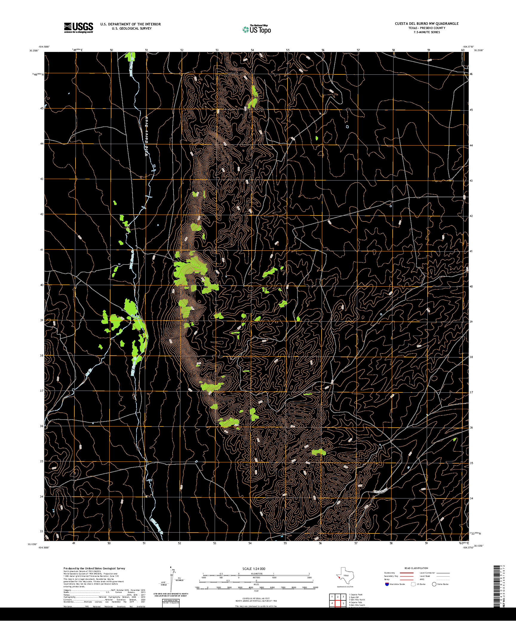 US TOPO 7.5-MINUTE MAP FOR CUESTA DEL BURRO NW, TX