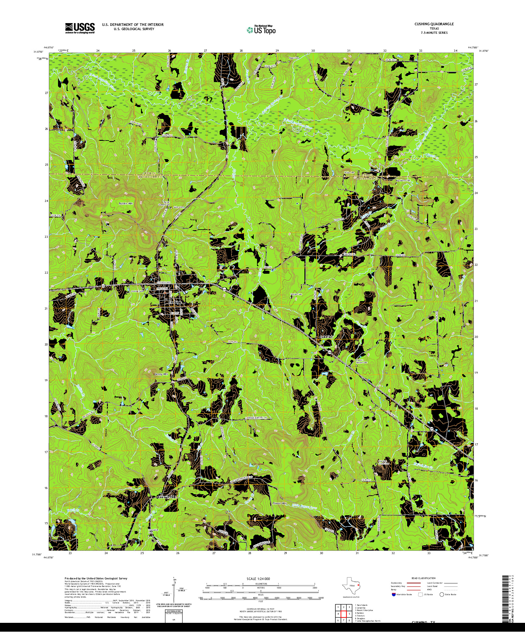 US TOPO 7.5-MINUTE MAP FOR CUSHING, TX