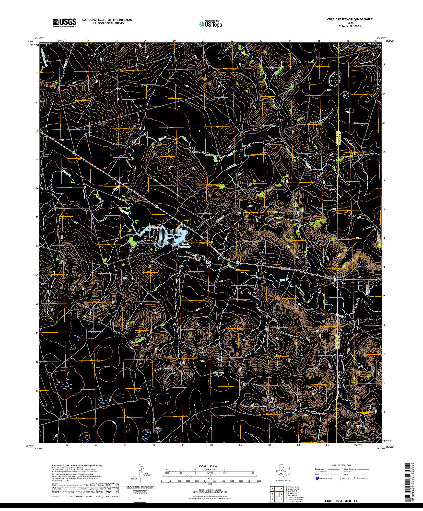 US TOPO 7.5-MINUTE MAP FOR CURRIE RESERVOIR, TX
