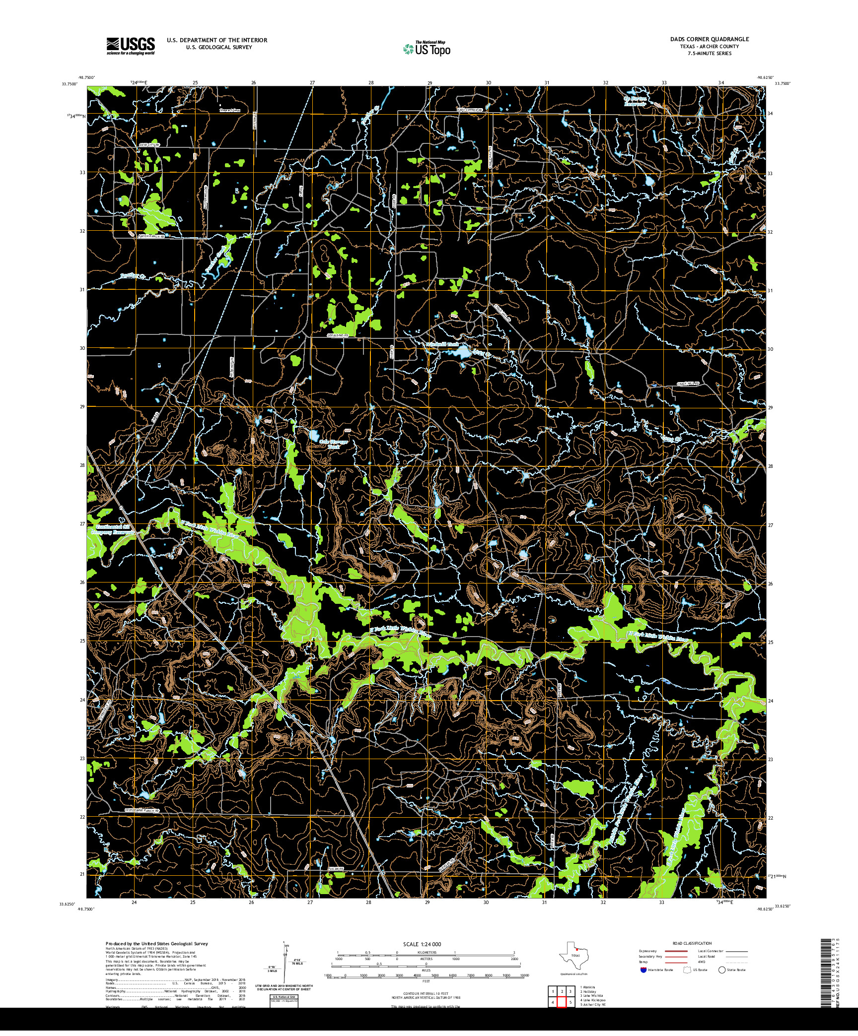 US TOPO 7.5-MINUTE MAP FOR DADS CORNER, TX