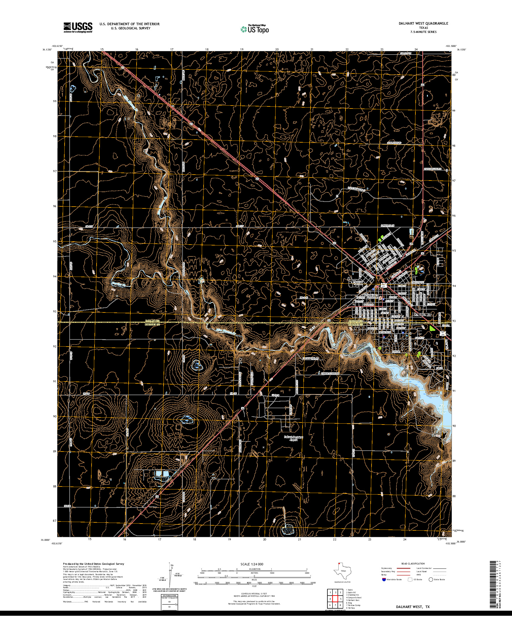 US TOPO 7.5-MINUTE MAP FOR DALHART WEST, TX