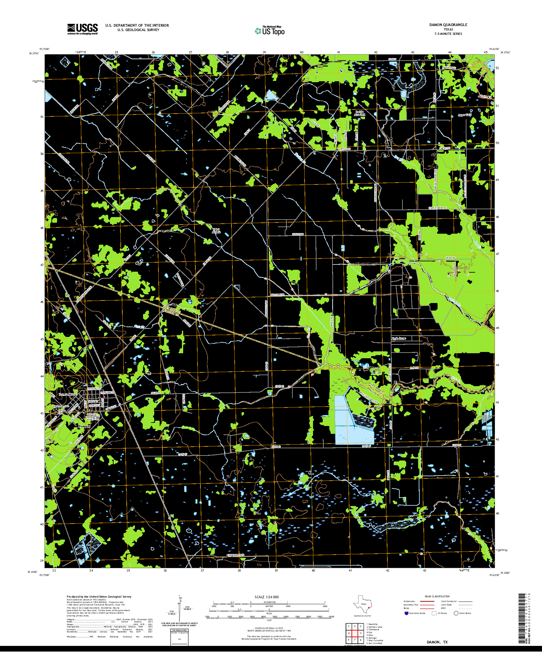 US TOPO 7.5-MINUTE MAP FOR DAMON, TX