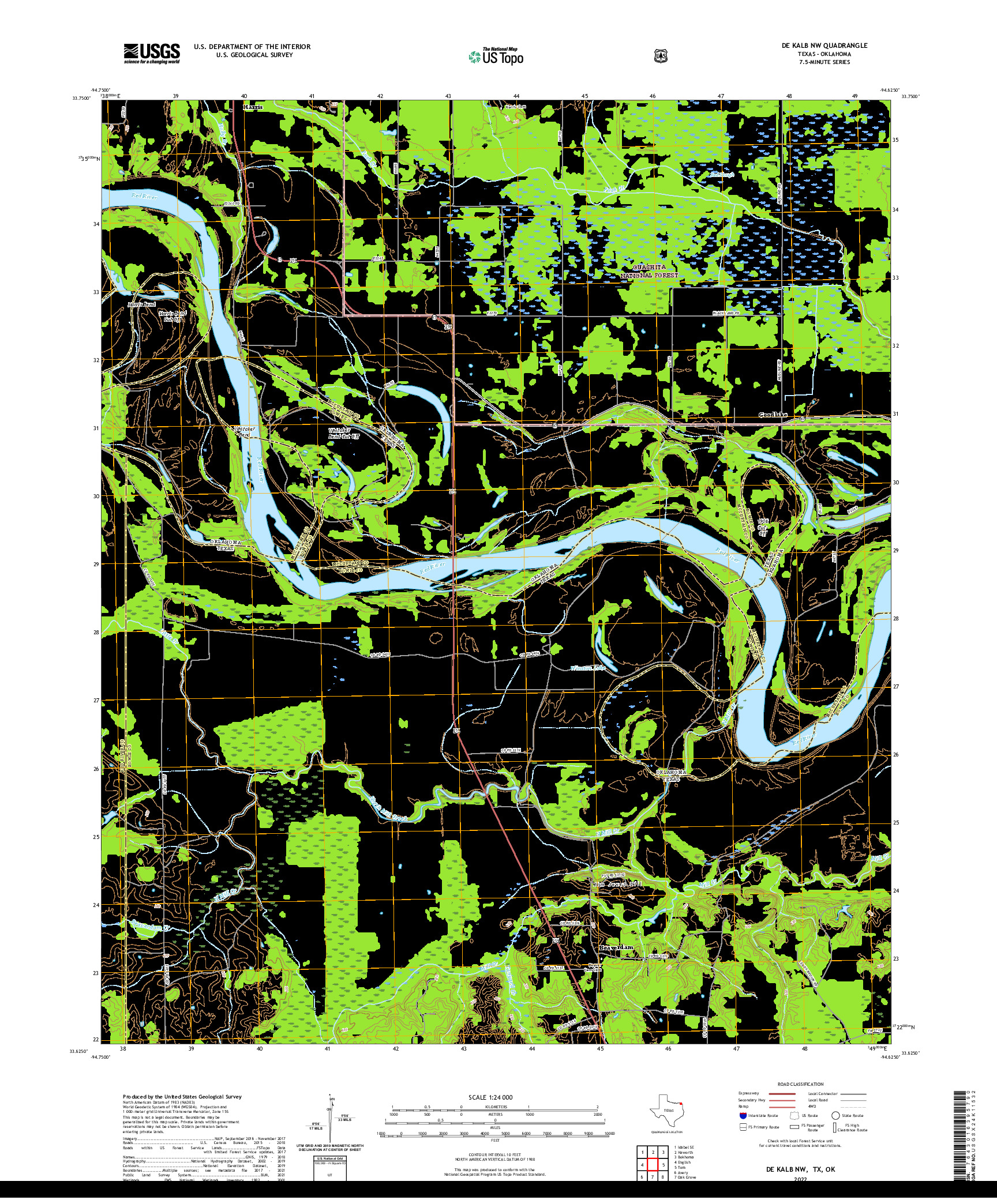 US TOPO 7.5-MINUTE MAP FOR DE KALB NW, TX,OK