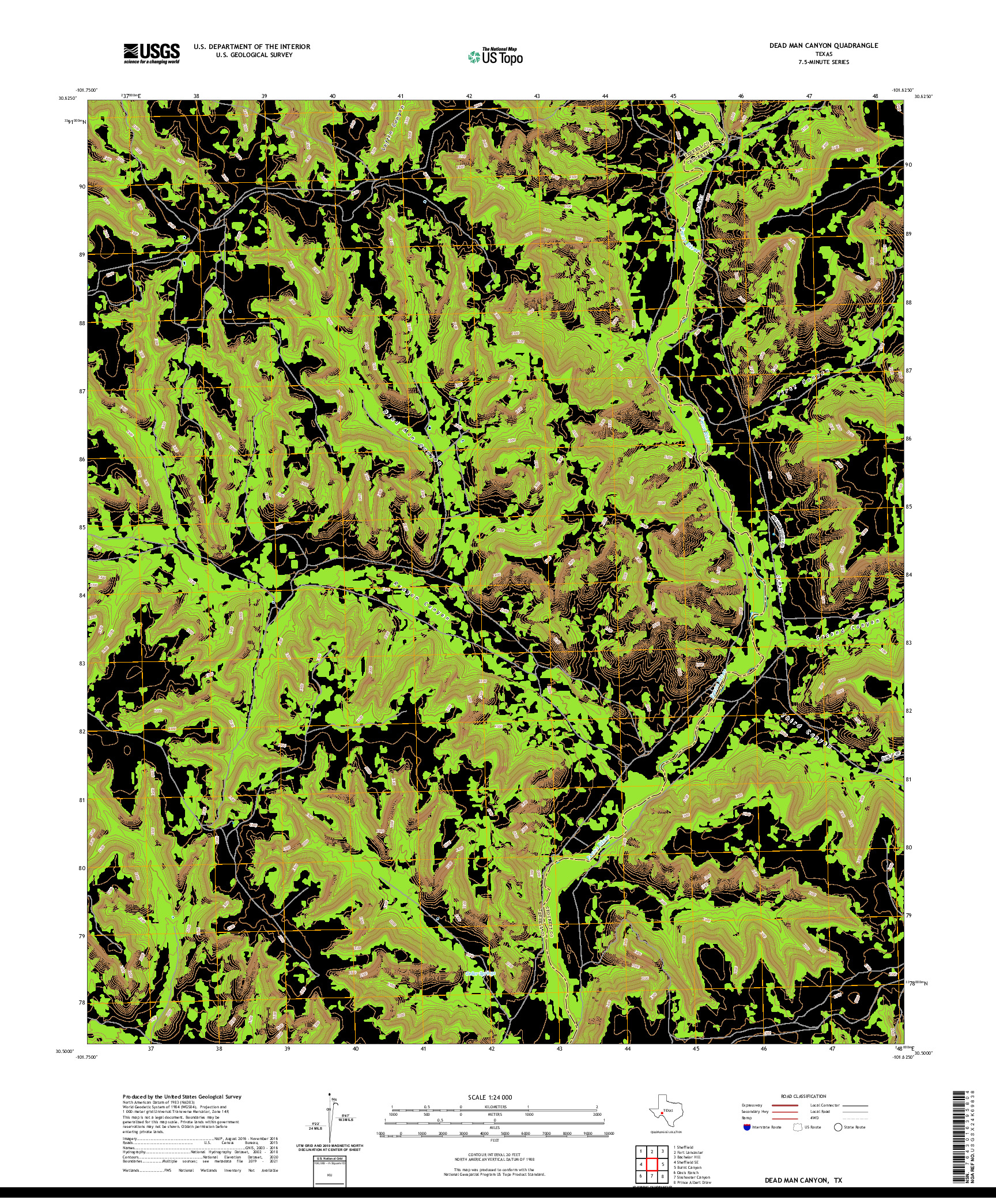 US TOPO 7.5-MINUTE MAP FOR DEAD MAN CANYON, TX