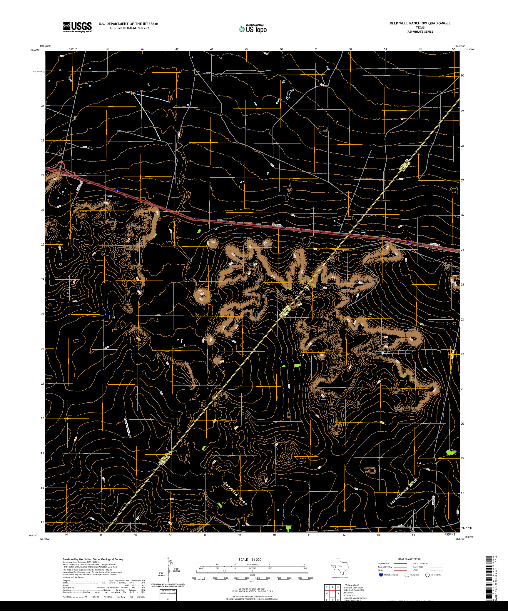 US TOPO 7.5-MINUTE MAP FOR DEEP WELL RANCH NW, TX