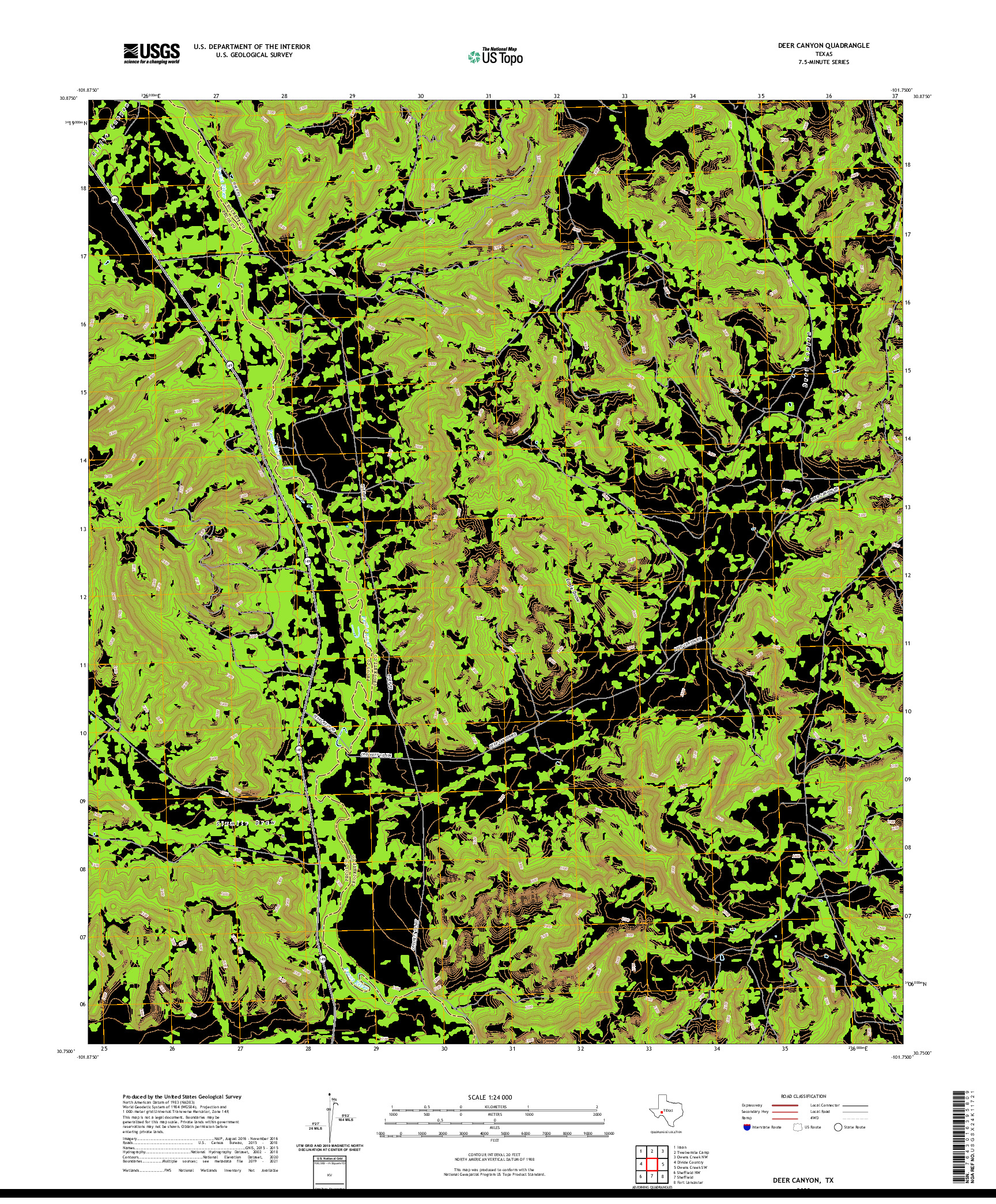 US TOPO 7.5-MINUTE MAP FOR DEER CANYON, TX