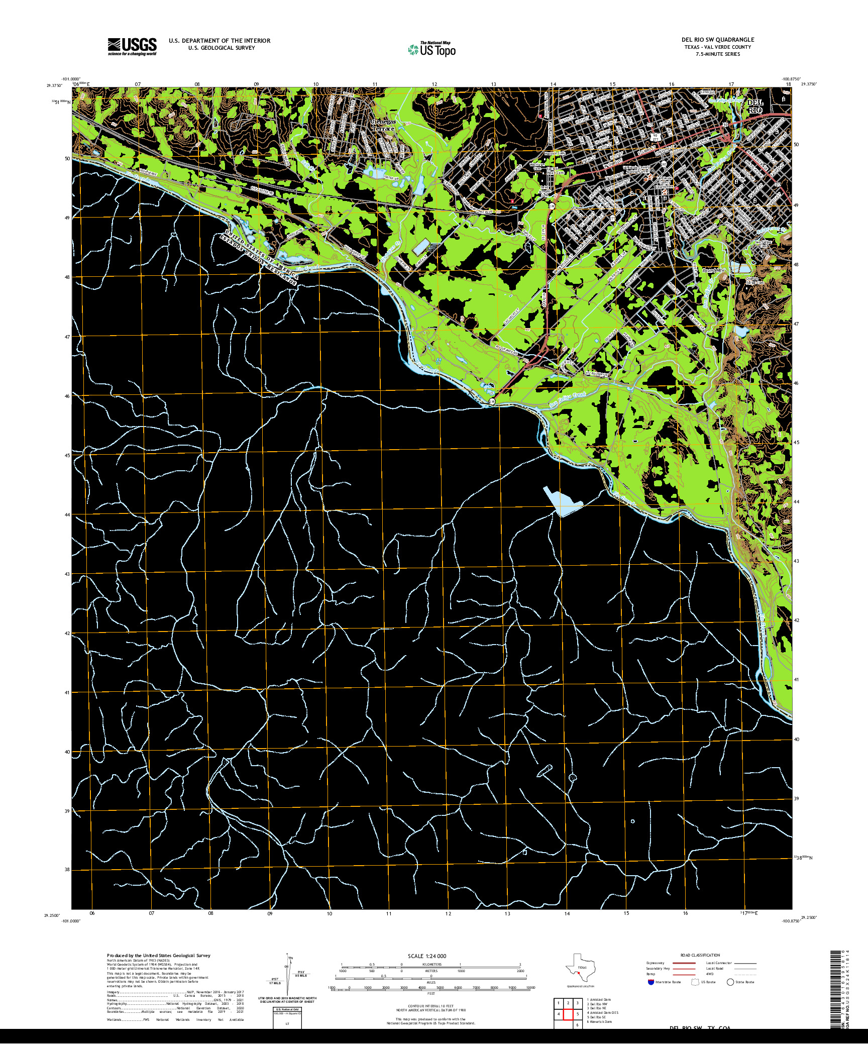 US TOPO 7.5-MINUTE MAP FOR DEL RIO SW, TX,COA