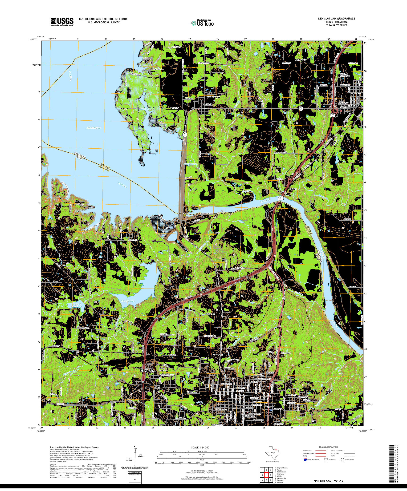 US TOPO 7.5-MINUTE MAP FOR DENISON DAM, TX,OK