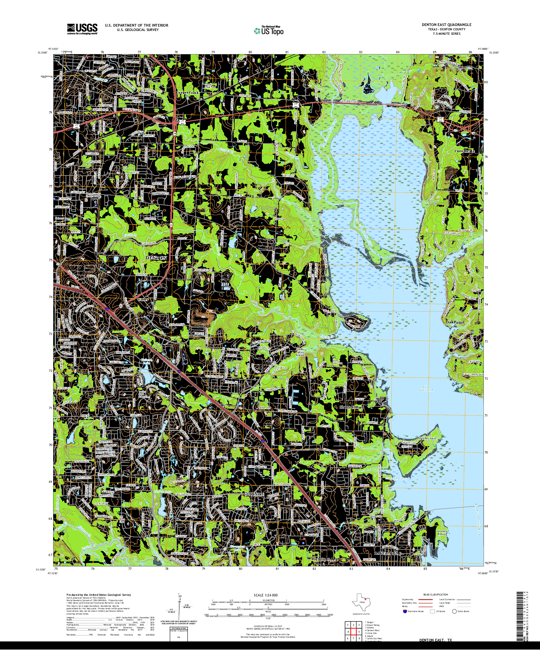 US TOPO 7.5-MINUTE MAP FOR DENTON EAST, TX