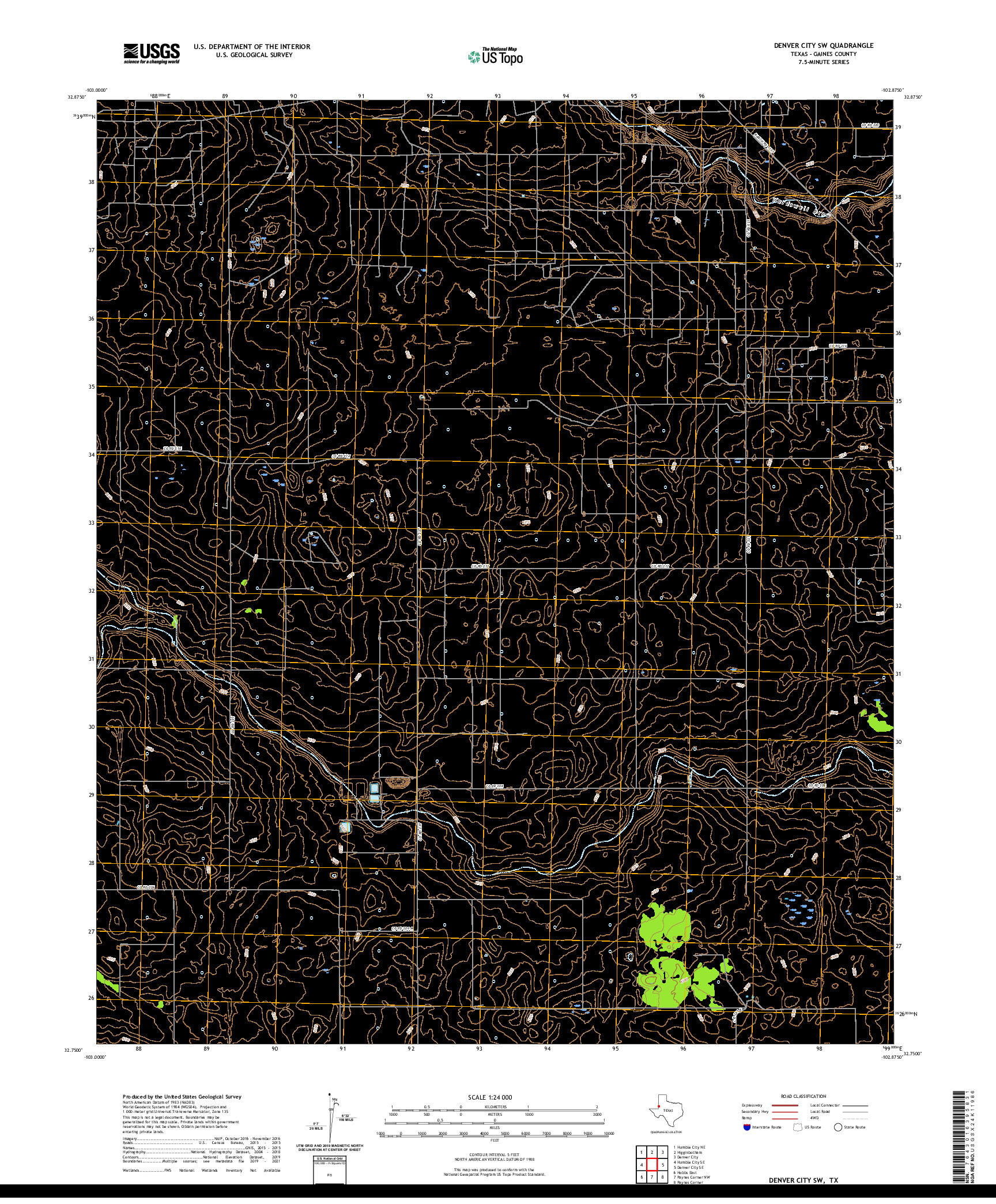 US TOPO 7.5-MINUTE MAP FOR DENVER CITY SW, TX