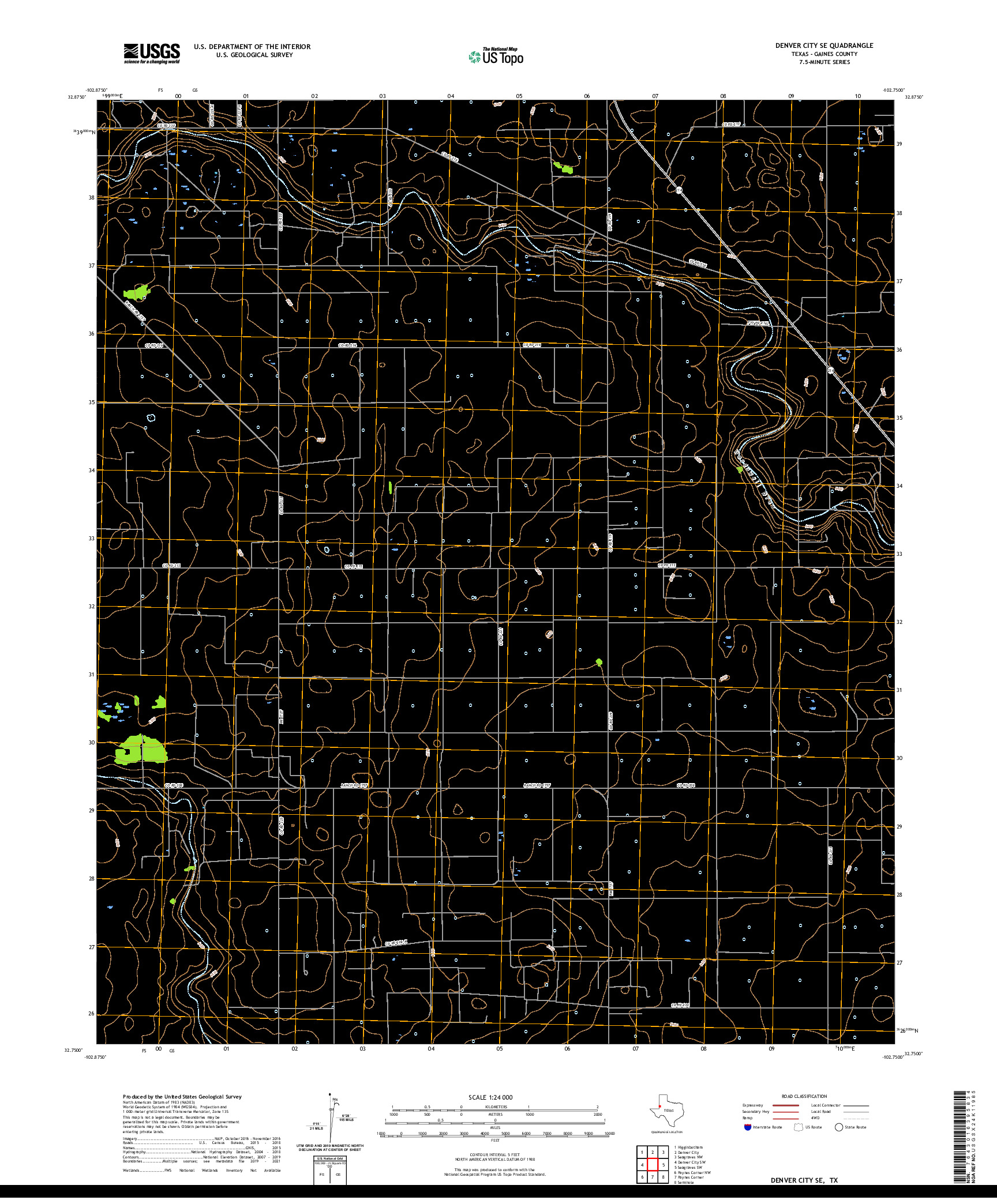 US TOPO 7.5-MINUTE MAP FOR DENVER CITY SE, TX