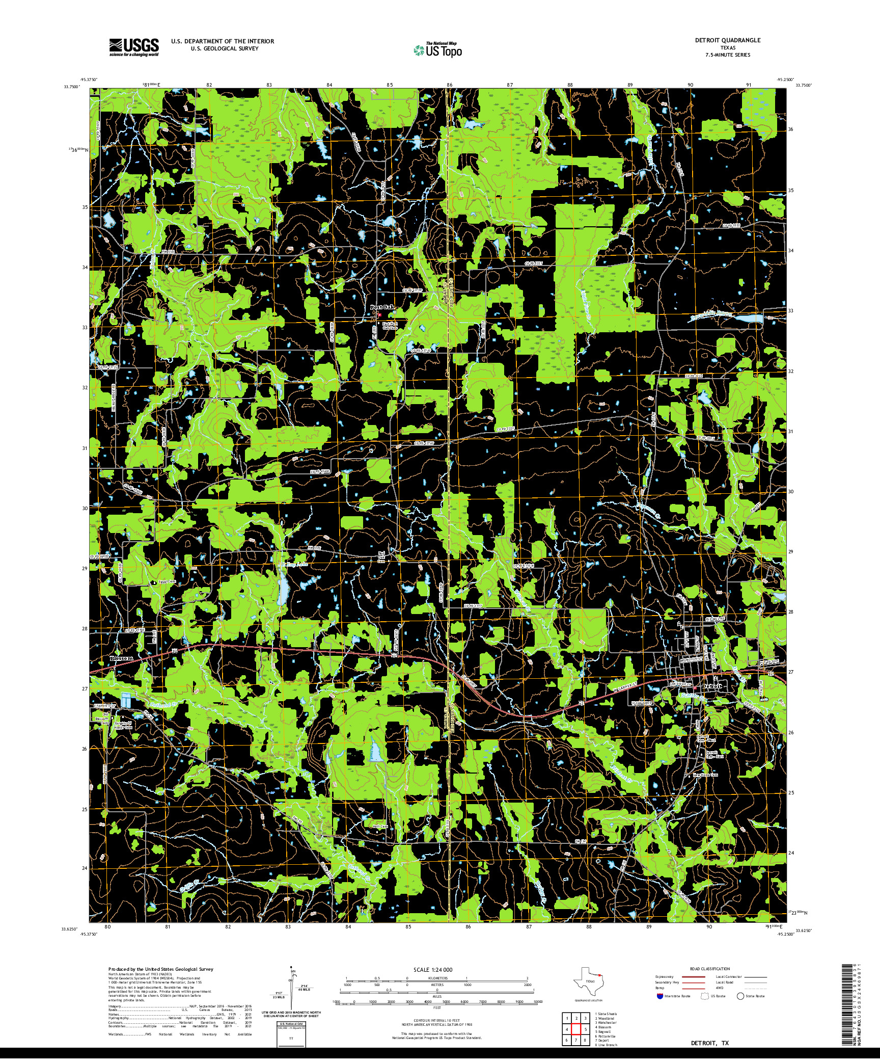 US TOPO 7.5-MINUTE MAP FOR DETROIT, TX