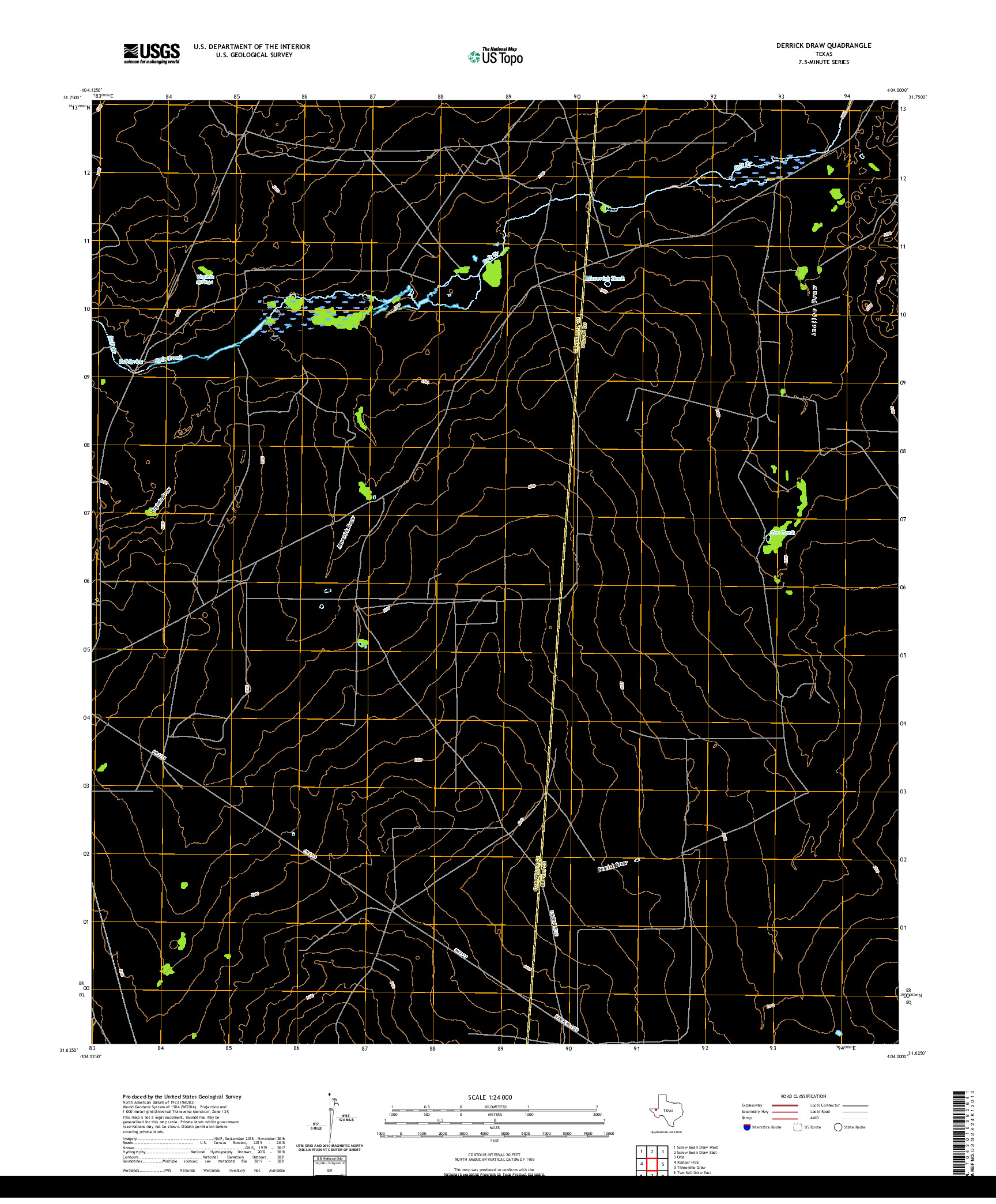 US TOPO 7.5-MINUTE MAP FOR DERRICK DRAW, TX