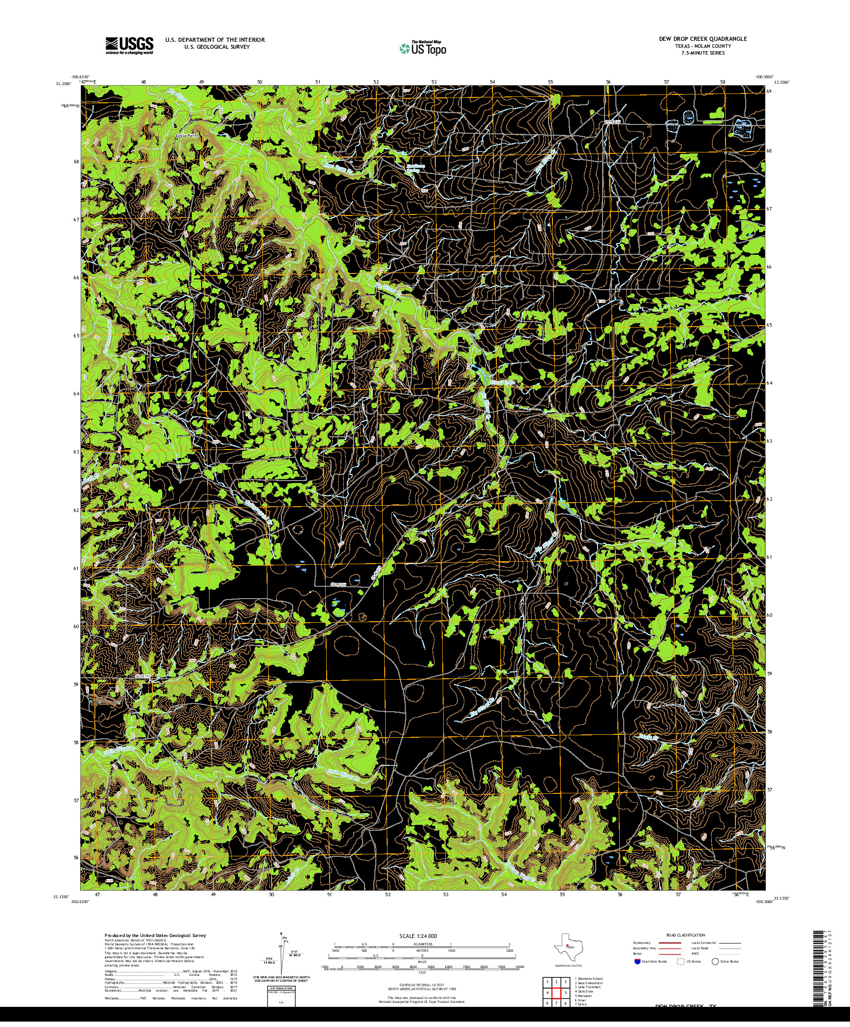 US TOPO 7.5-MINUTE MAP FOR DEW DROP CREEK, TX