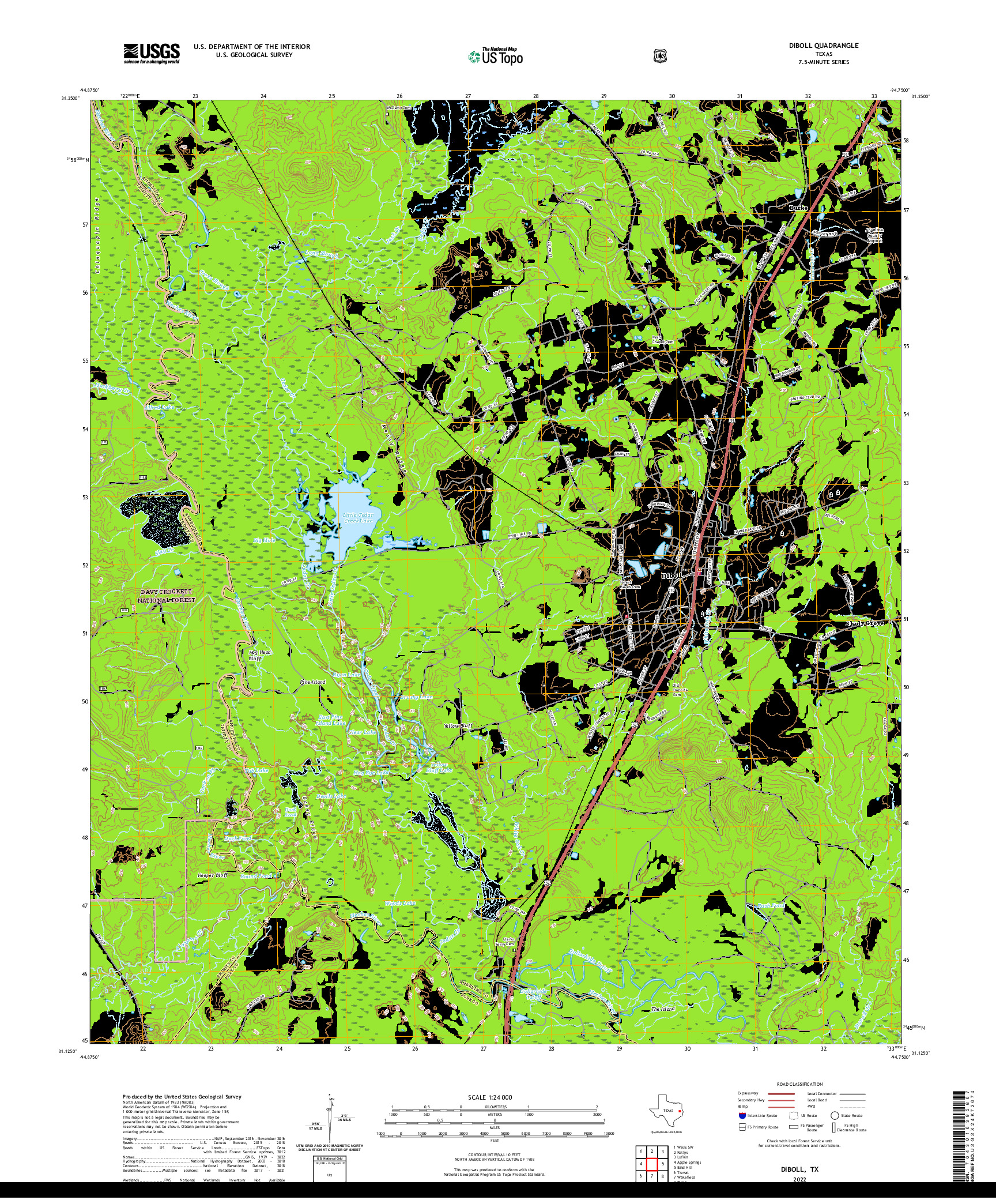 US TOPO 7.5-MINUTE MAP FOR DIBOLL, TX