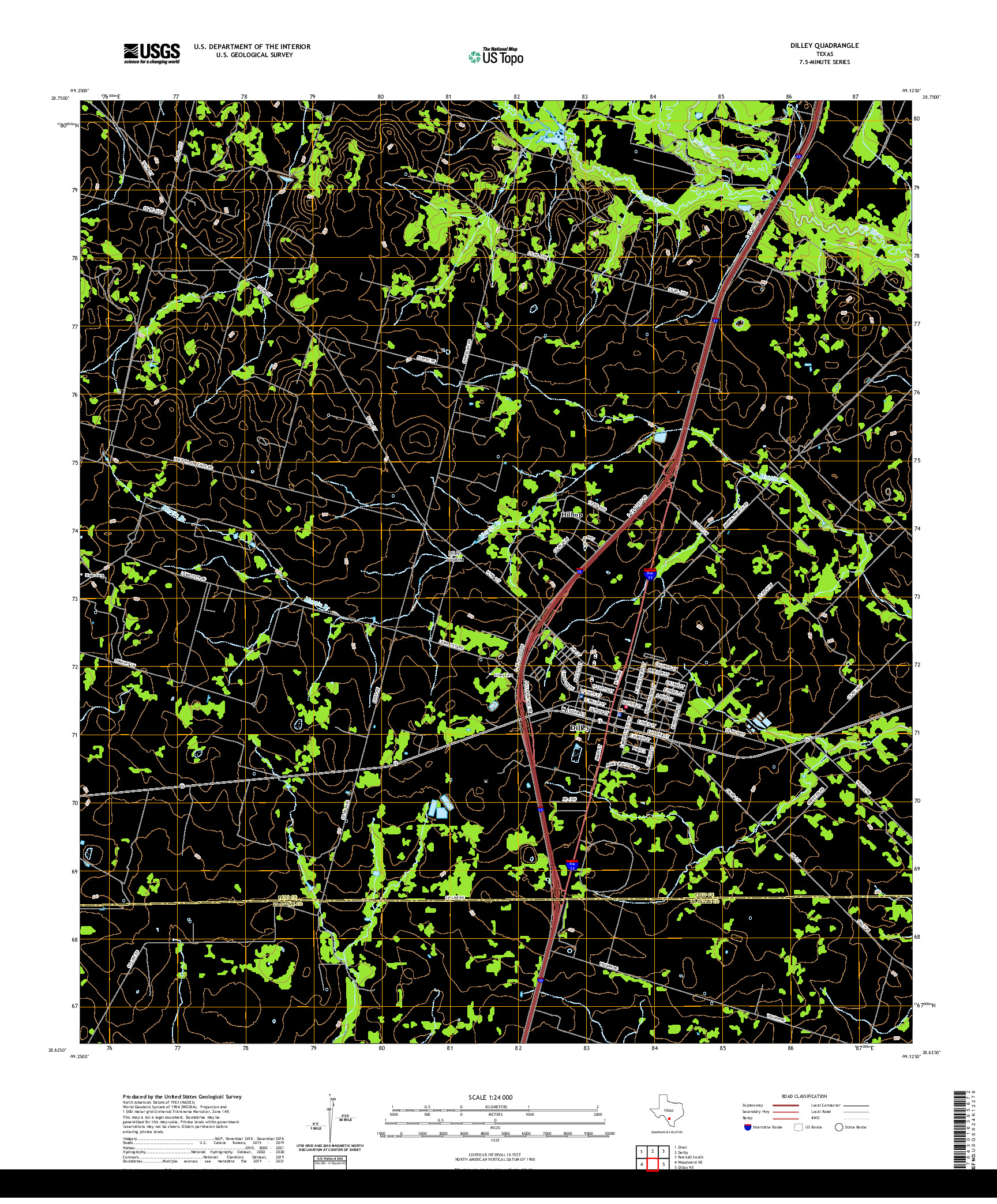 US TOPO 7.5-MINUTE MAP FOR DILLEY, TX