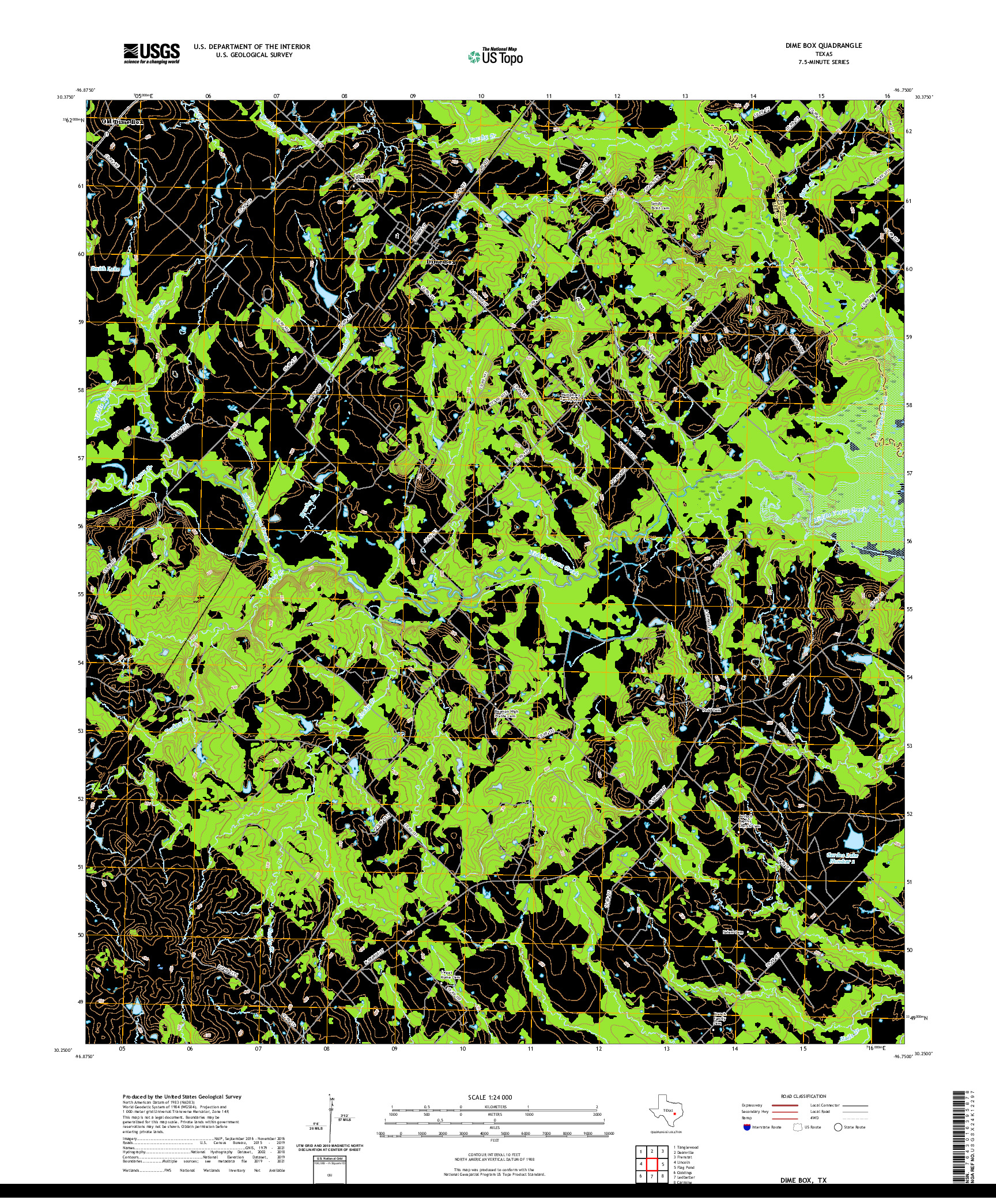 US TOPO 7.5-MINUTE MAP FOR DIME BOX, TX