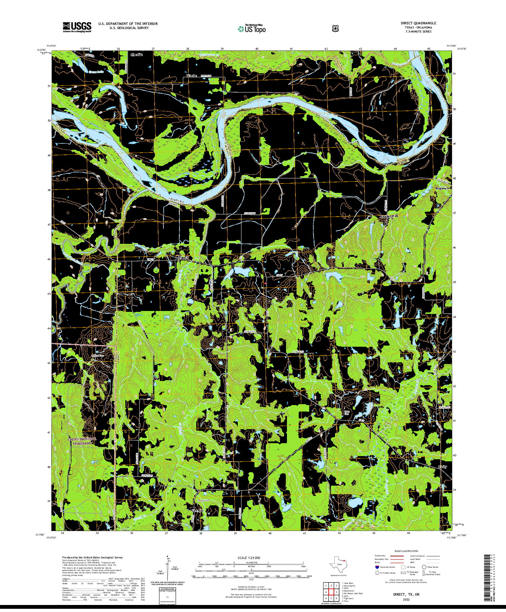 US TOPO 7.5-MINUTE MAP FOR DIRECT, TX,OK