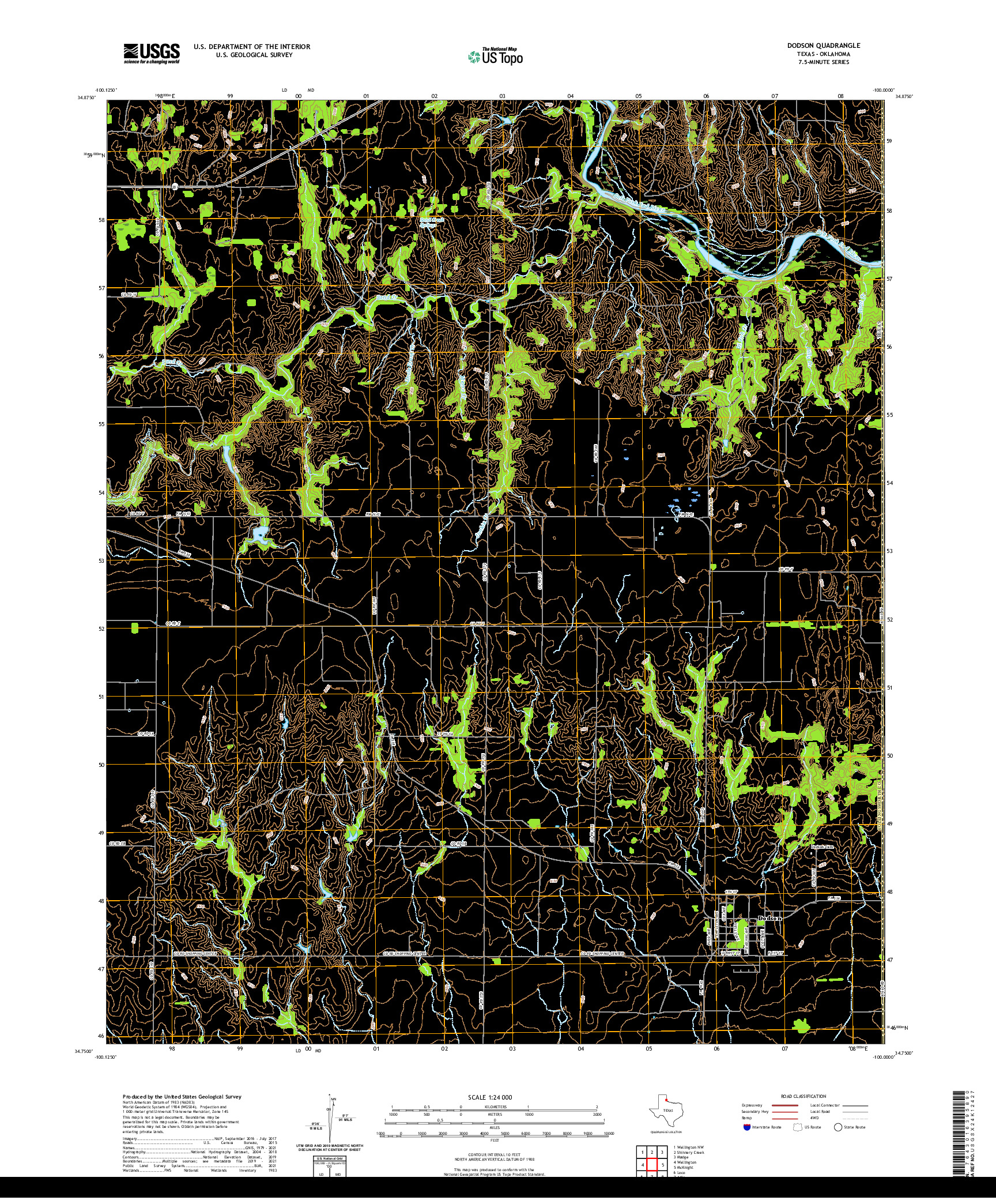 US TOPO 7.5-MINUTE MAP FOR DODSON, TX,OK