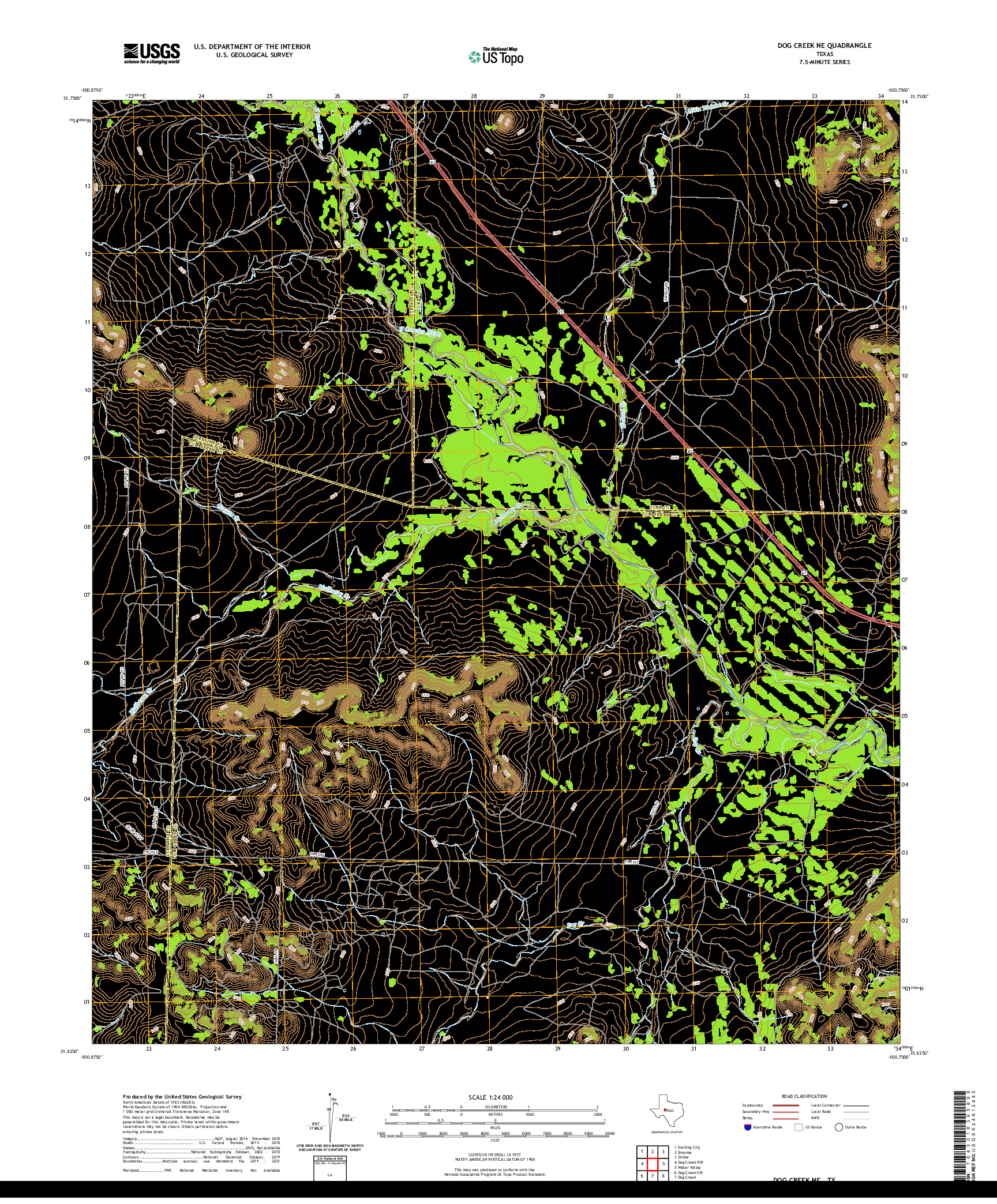 US TOPO 7.5-MINUTE MAP FOR DOG CREEK NE, TX