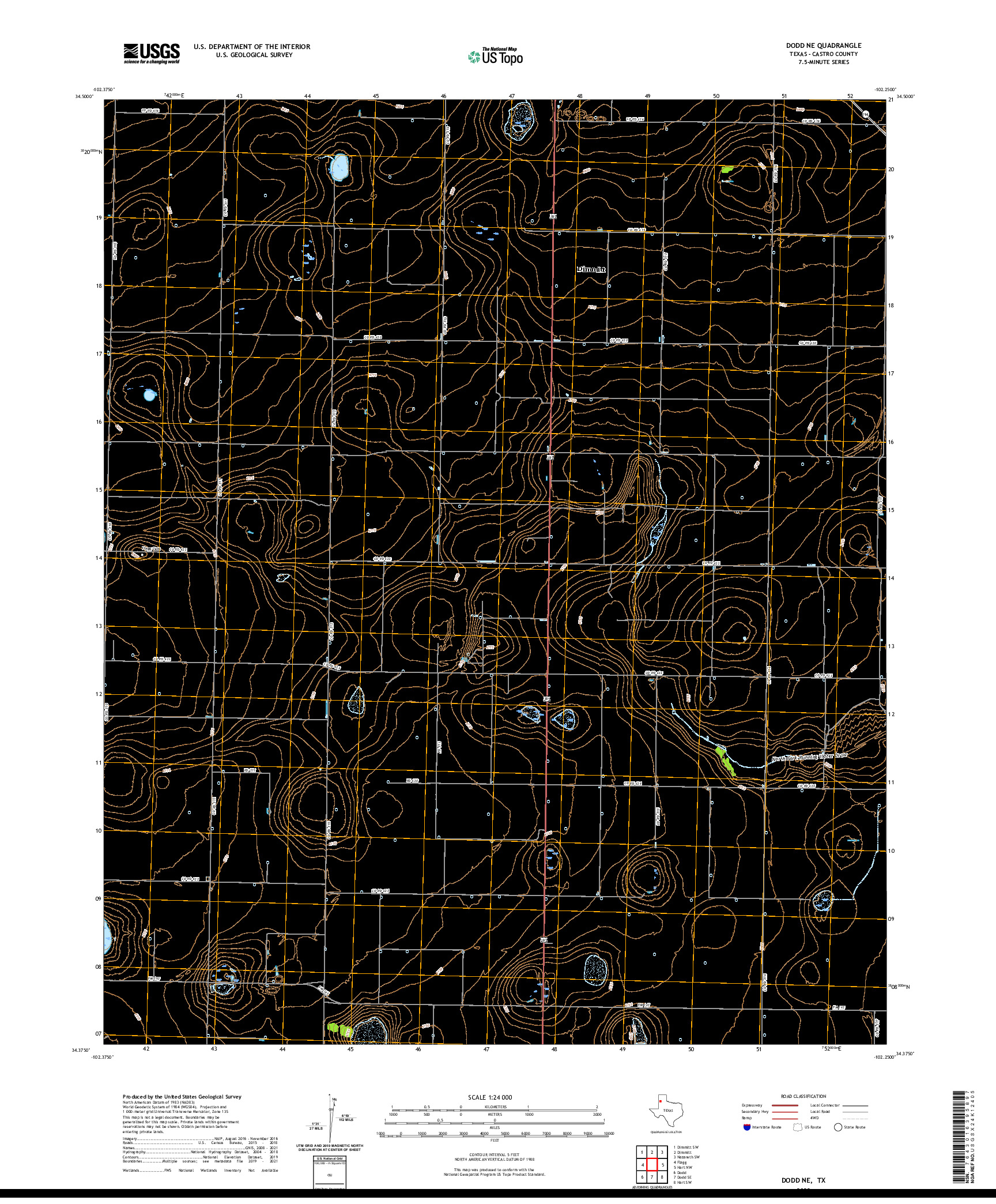 US TOPO 7.5-MINUTE MAP FOR DODD NE, TX