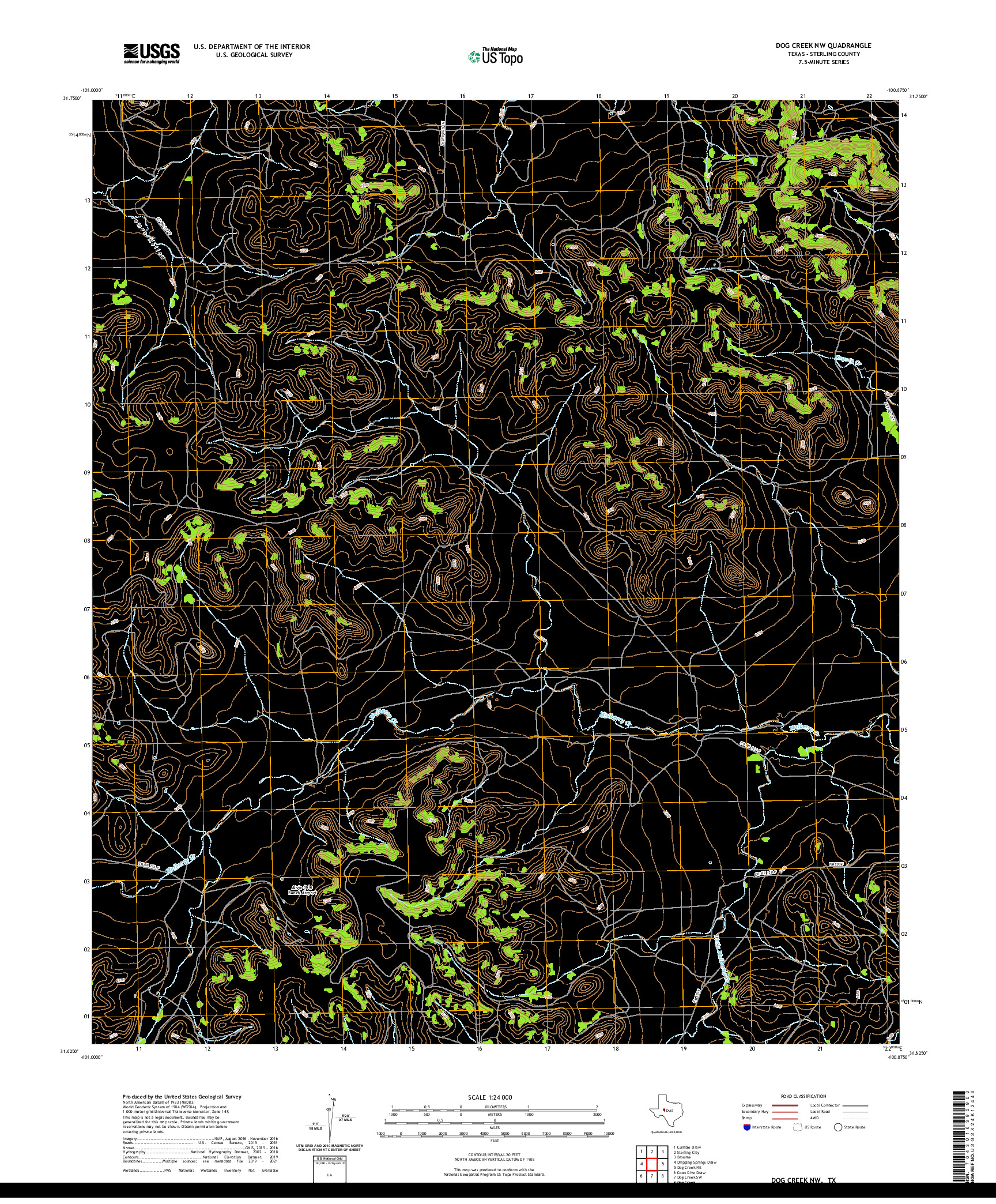 US TOPO 7.5-MINUTE MAP FOR DOG CREEK NW, TX