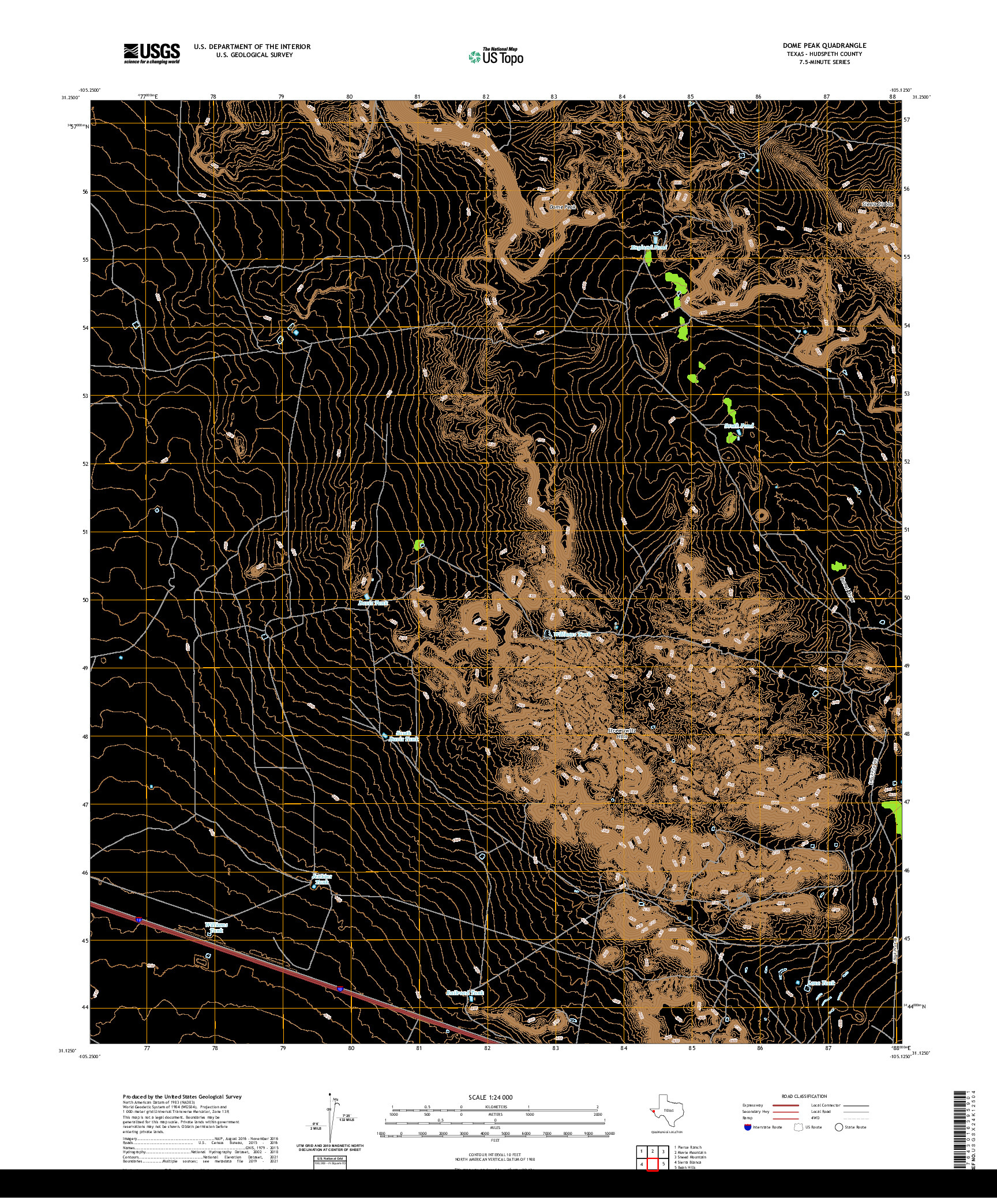 US TOPO 7.5-MINUTE MAP FOR DOME PEAK, TX