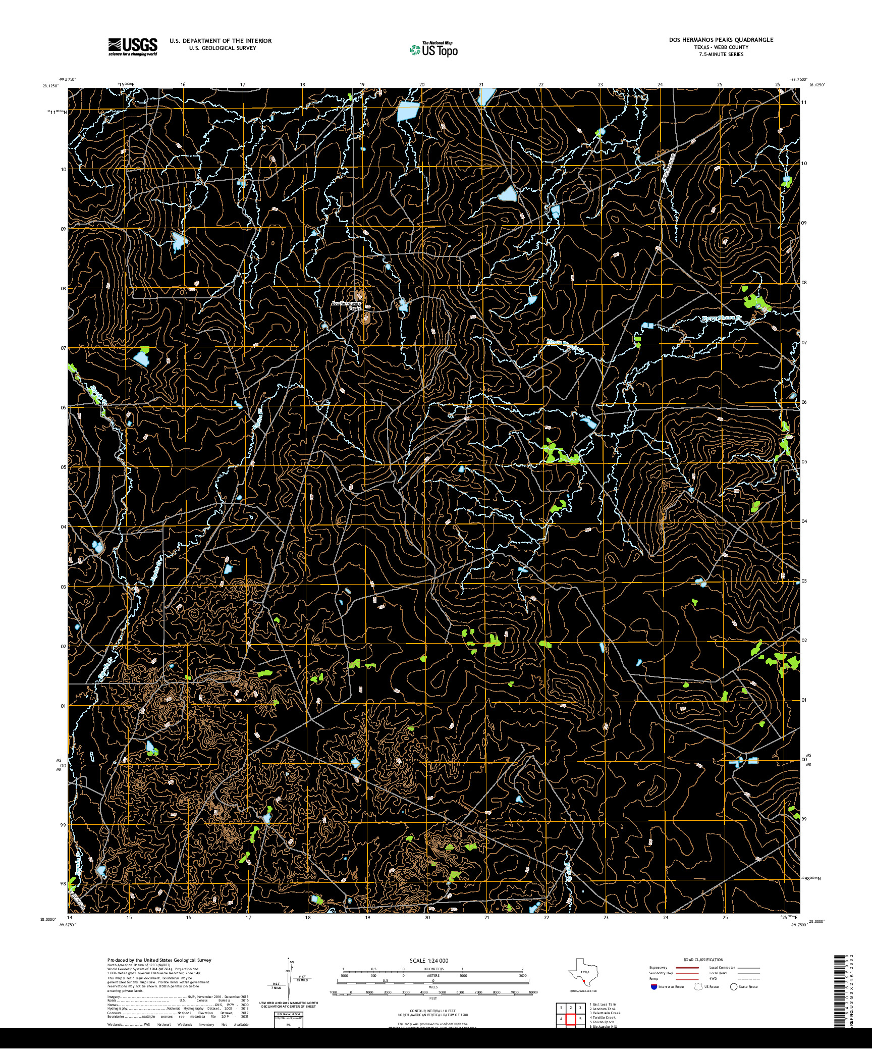 US TOPO 7.5-MINUTE MAP FOR DOS HERMANOS PEAKS, TX