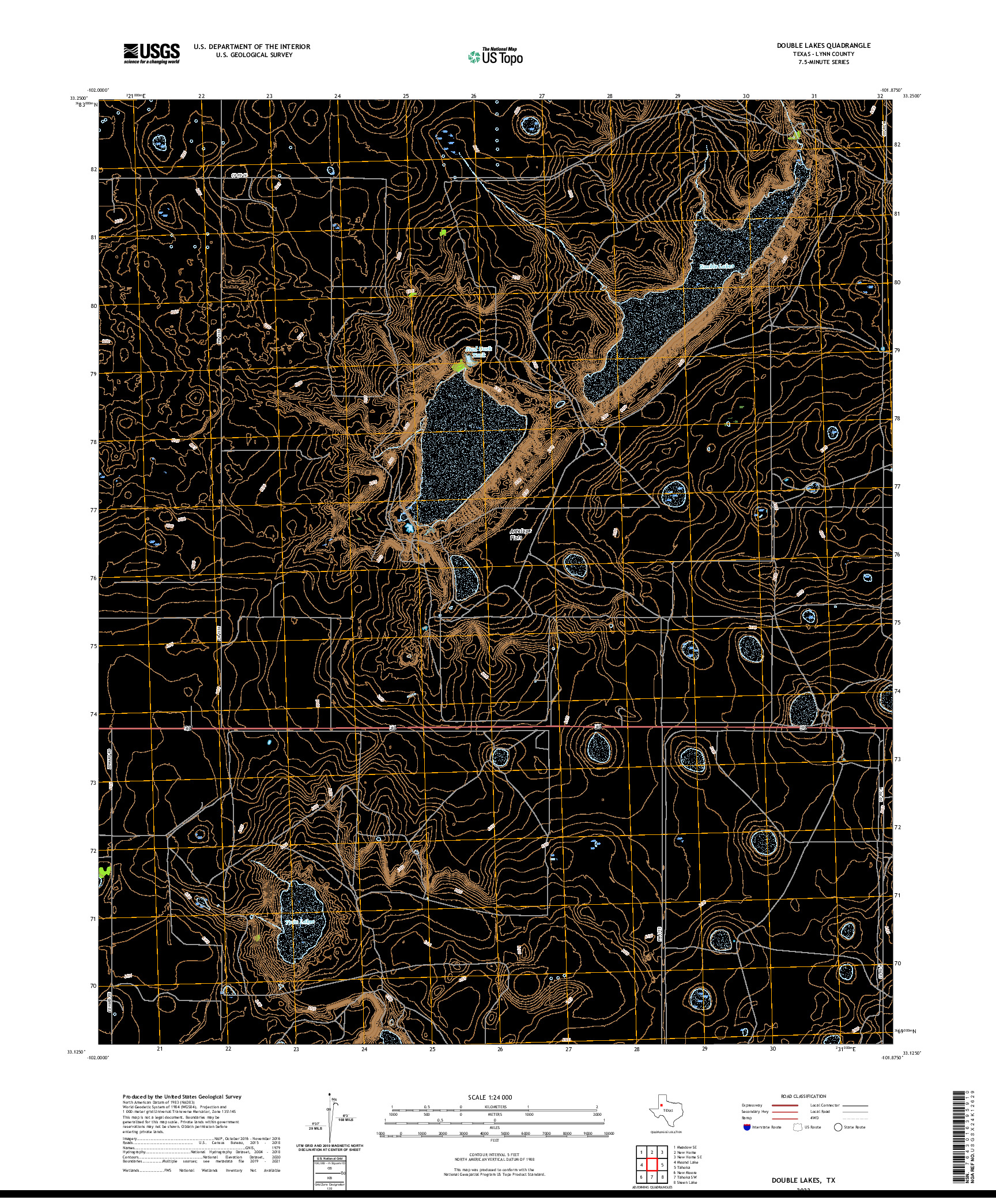 US TOPO 7.5-MINUTE MAP FOR DOUBLE LAKES, TX
