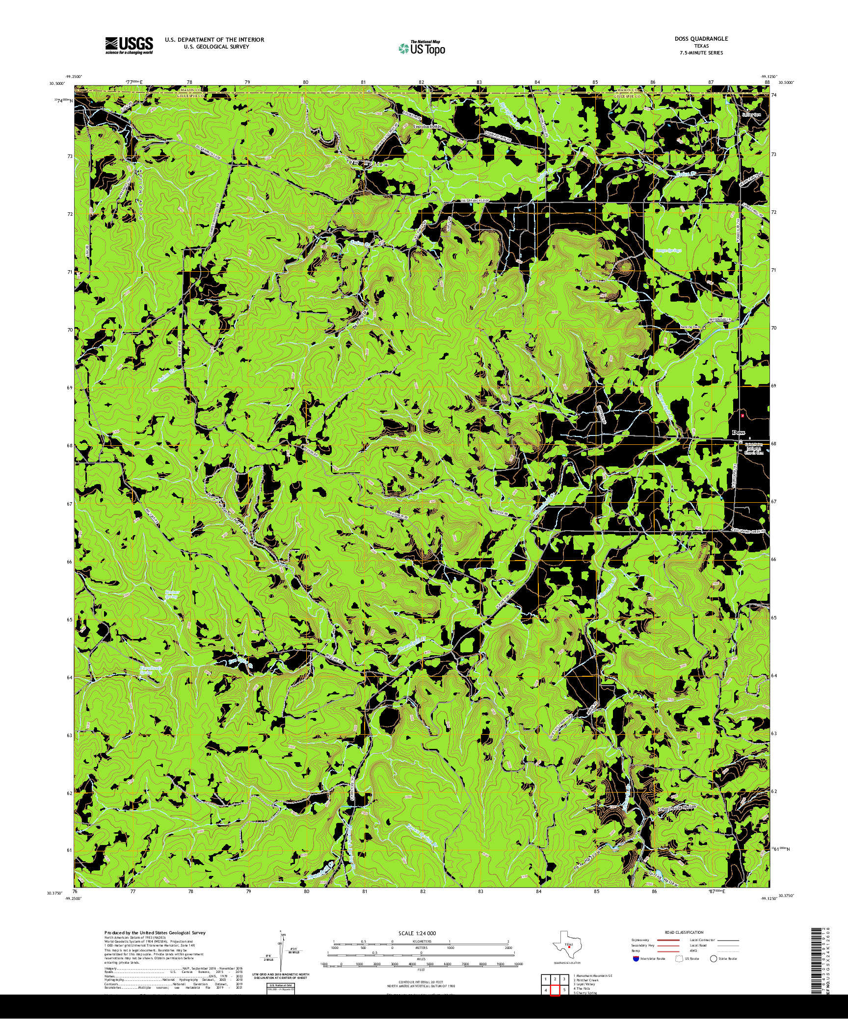 US TOPO 7.5-MINUTE MAP FOR DOSS, TX