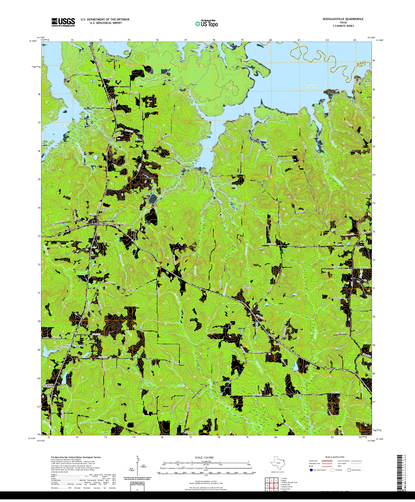 US TOPO 7.5-MINUTE MAP FOR DOUGLASSVILLE, TX