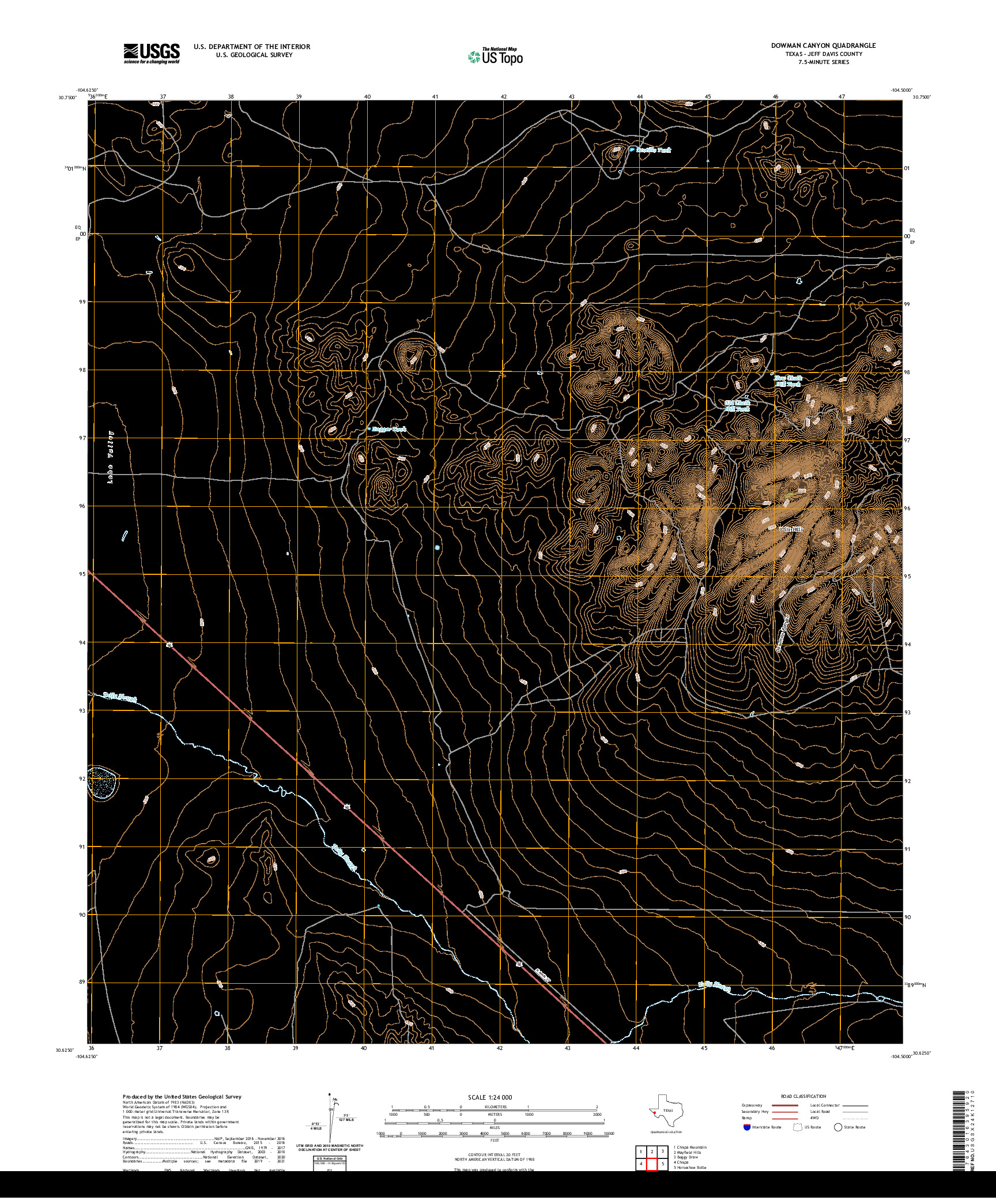 US TOPO 7.5-MINUTE MAP FOR DOWMAN CANYON, TX