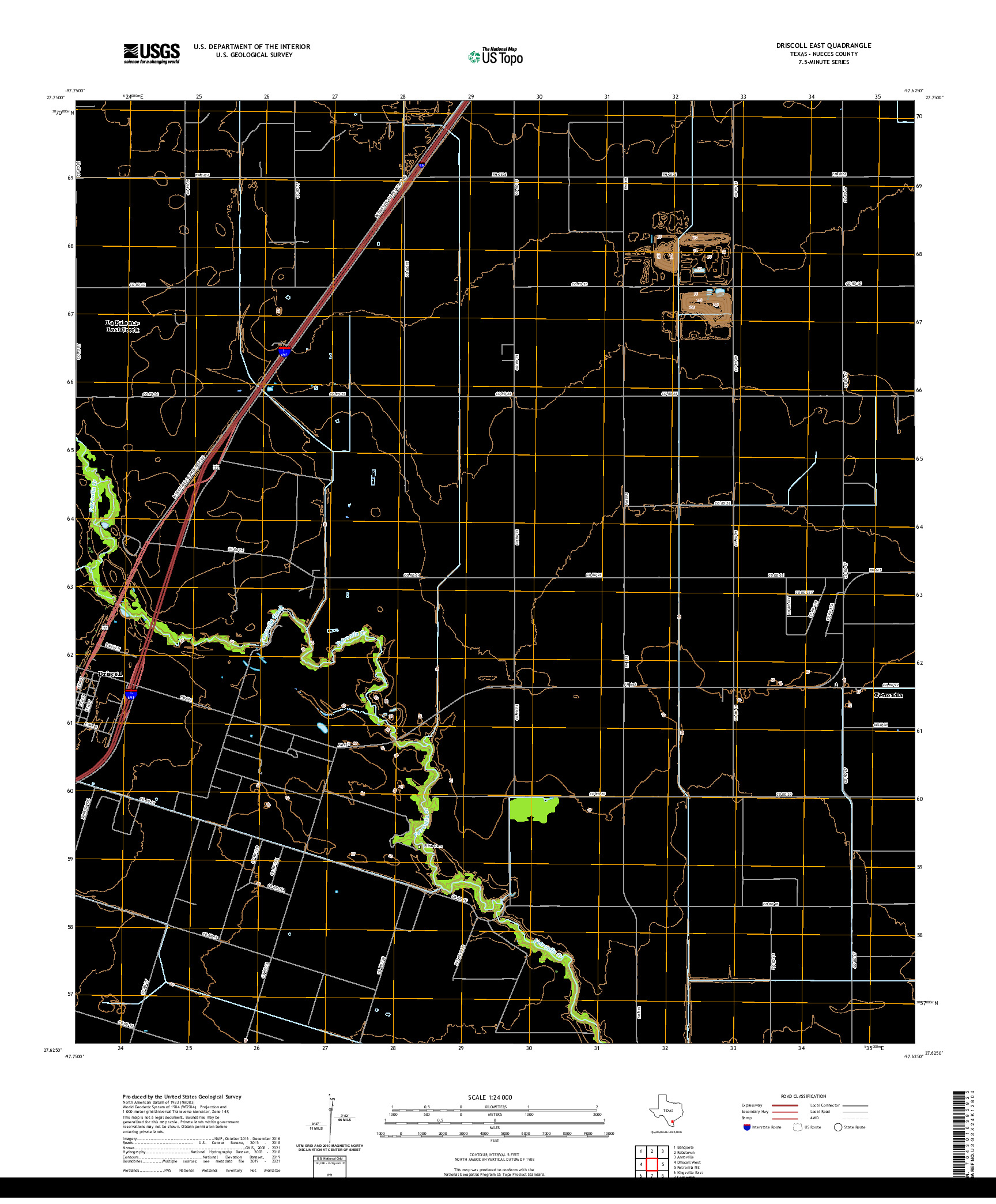 US TOPO 7.5-MINUTE MAP FOR DRISCOLL EAST, TX