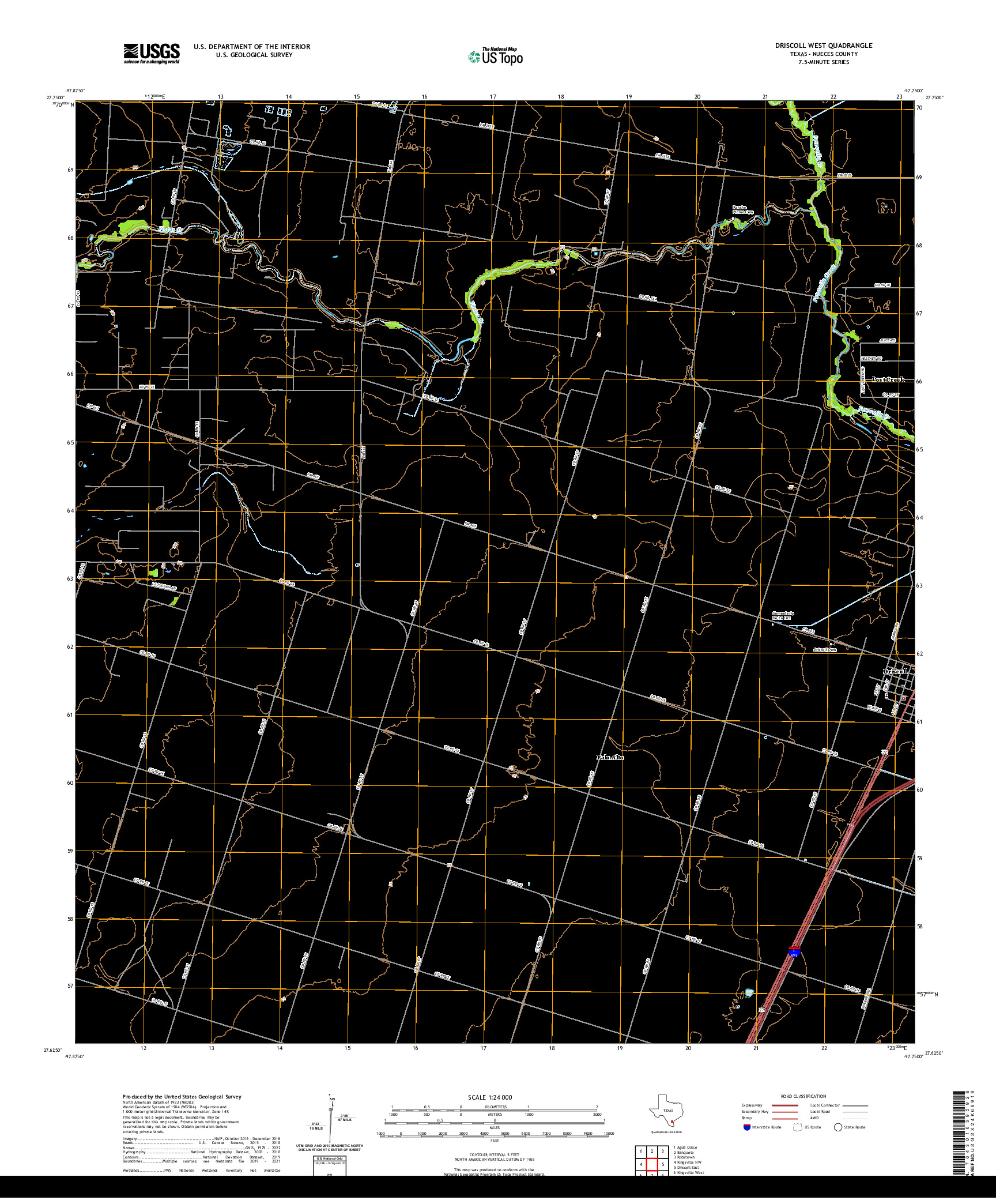 US TOPO 7.5-MINUTE MAP FOR DRISCOLL WEST, TX