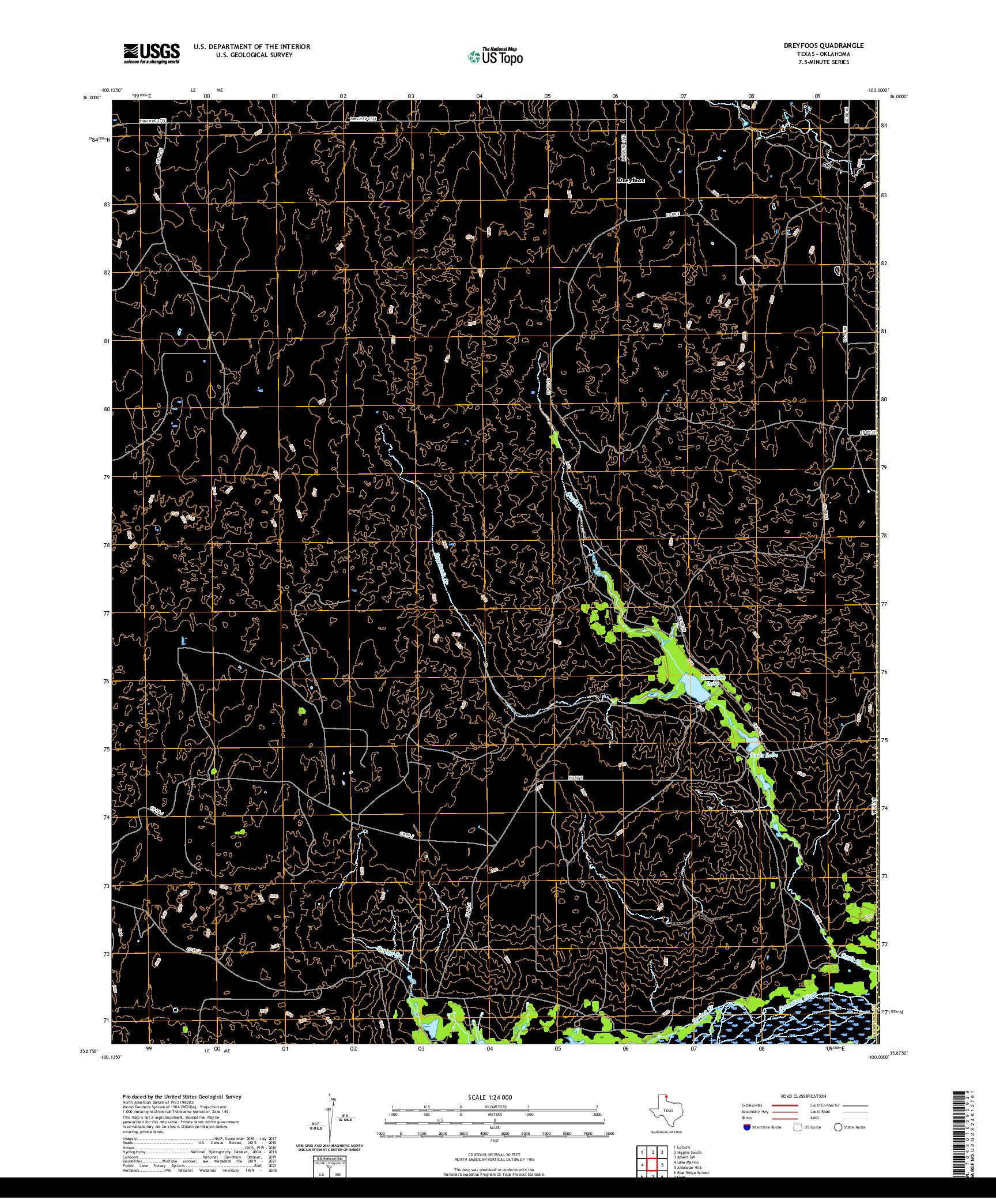 US TOPO 7.5-MINUTE MAP FOR DREYFOOS, TX,OK