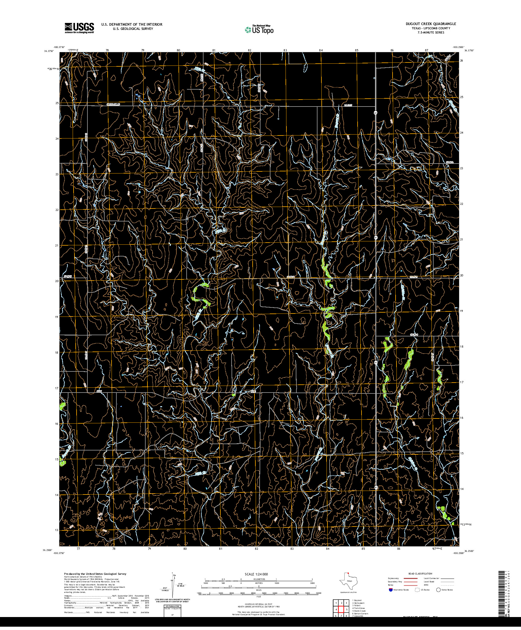 US TOPO 7.5-MINUTE MAP FOR DUGOUT CREEK, TX