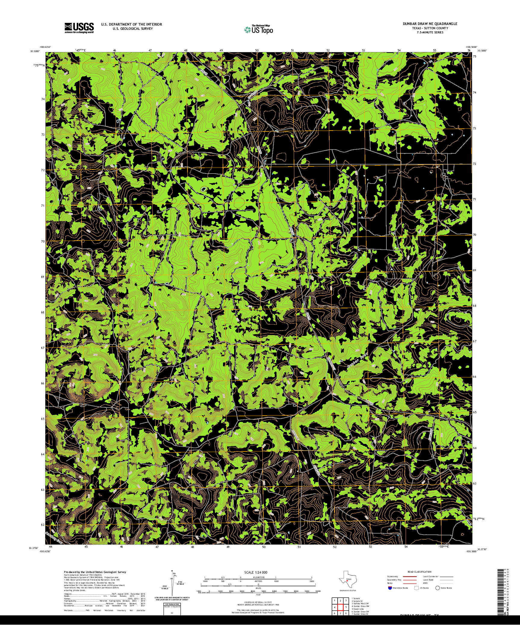 US TOPO 7.5-MINUTE MAP FOR DUNBAR DRAW NE, TX