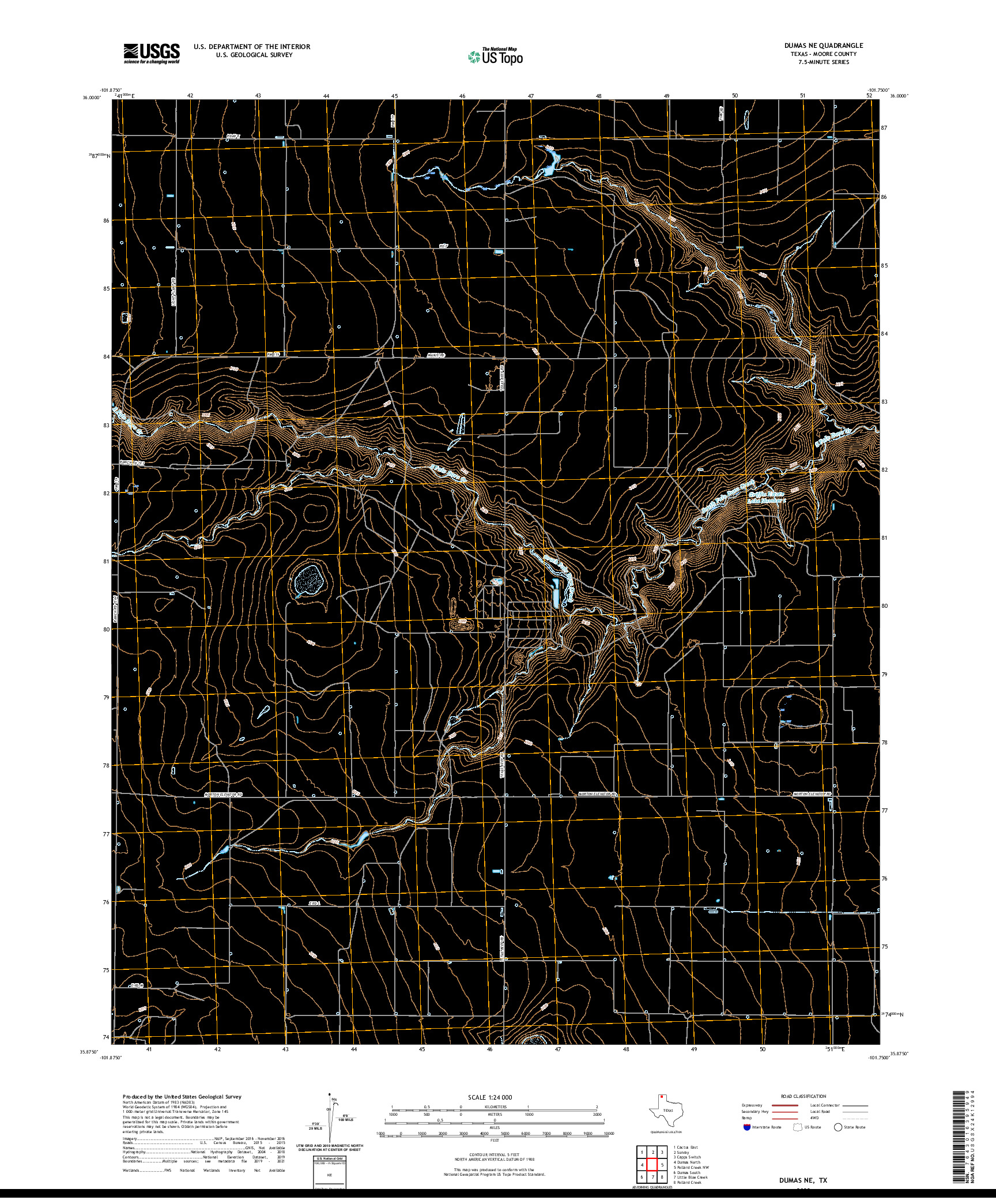 US TOPO 7.5-MINUTE MAP FOR DUMAS NE, TX