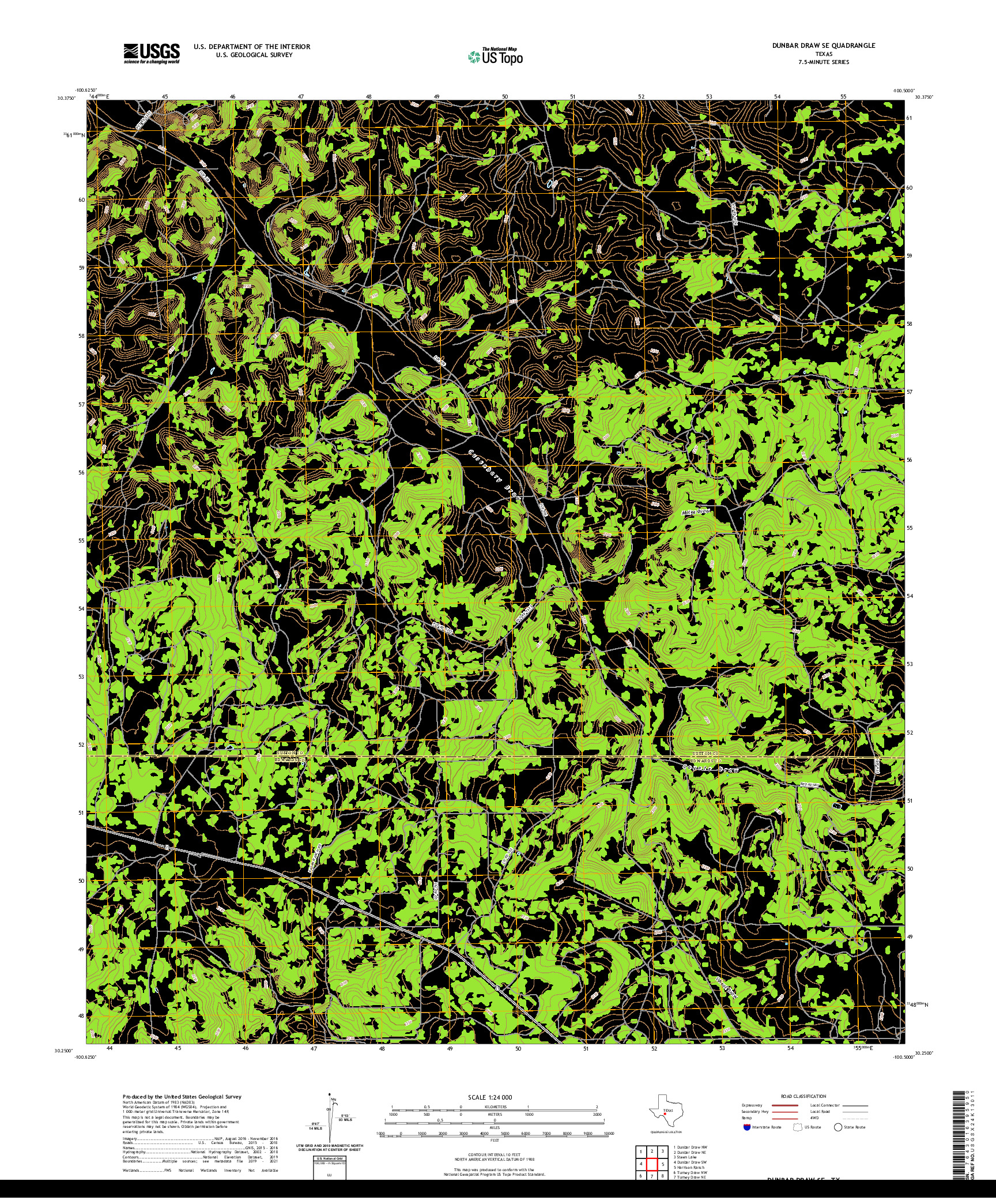 US TOPO 7.5-MINUTE MAP FOR DUNBAR DRAW SE, TX