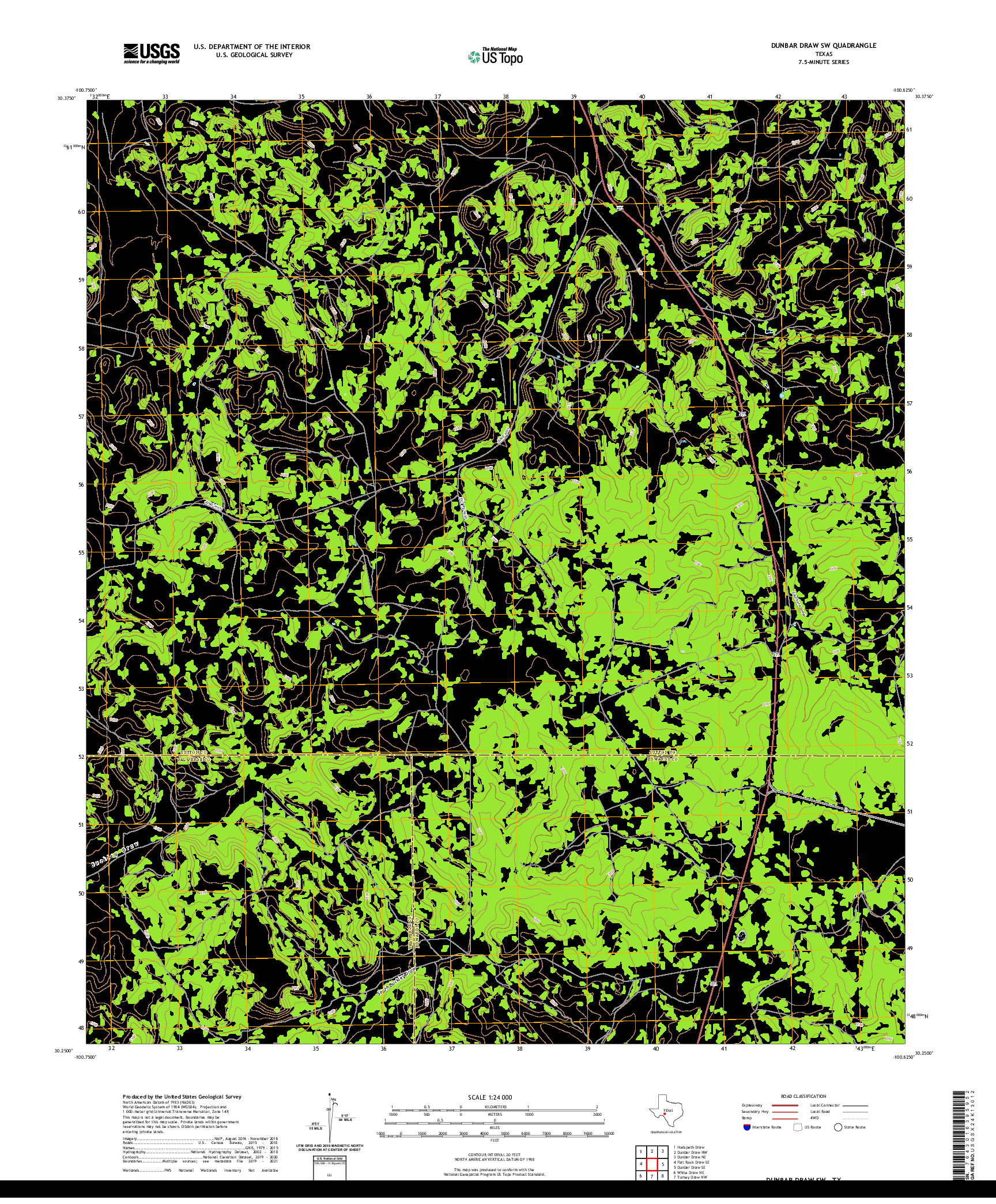 US TOPO 7.5-MINUTE MAP FOR DUNBAR DRAW SW, TX