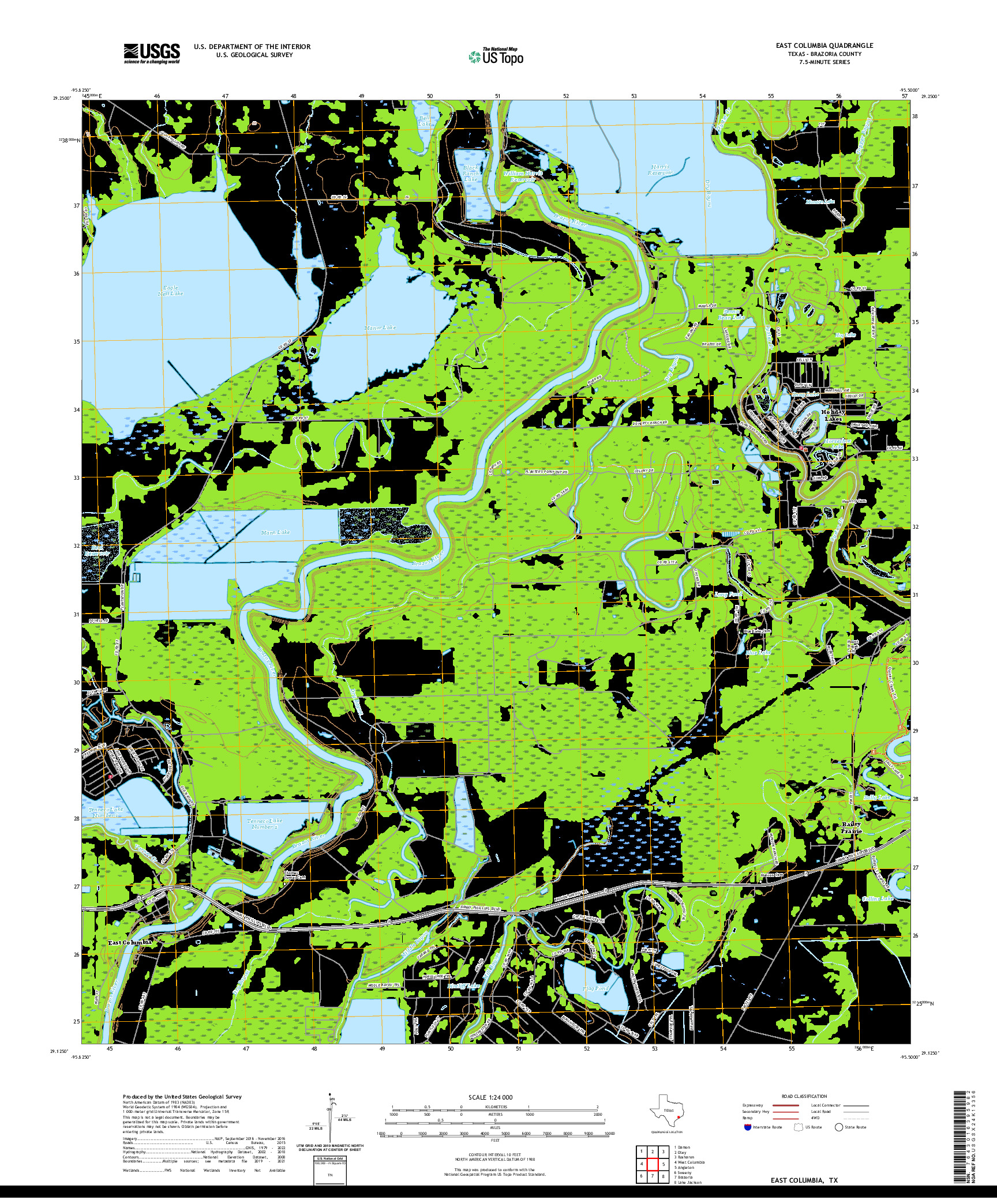 US TOPO 7.5-MINUTE MAP FOR EAST COLUMBIA, TX